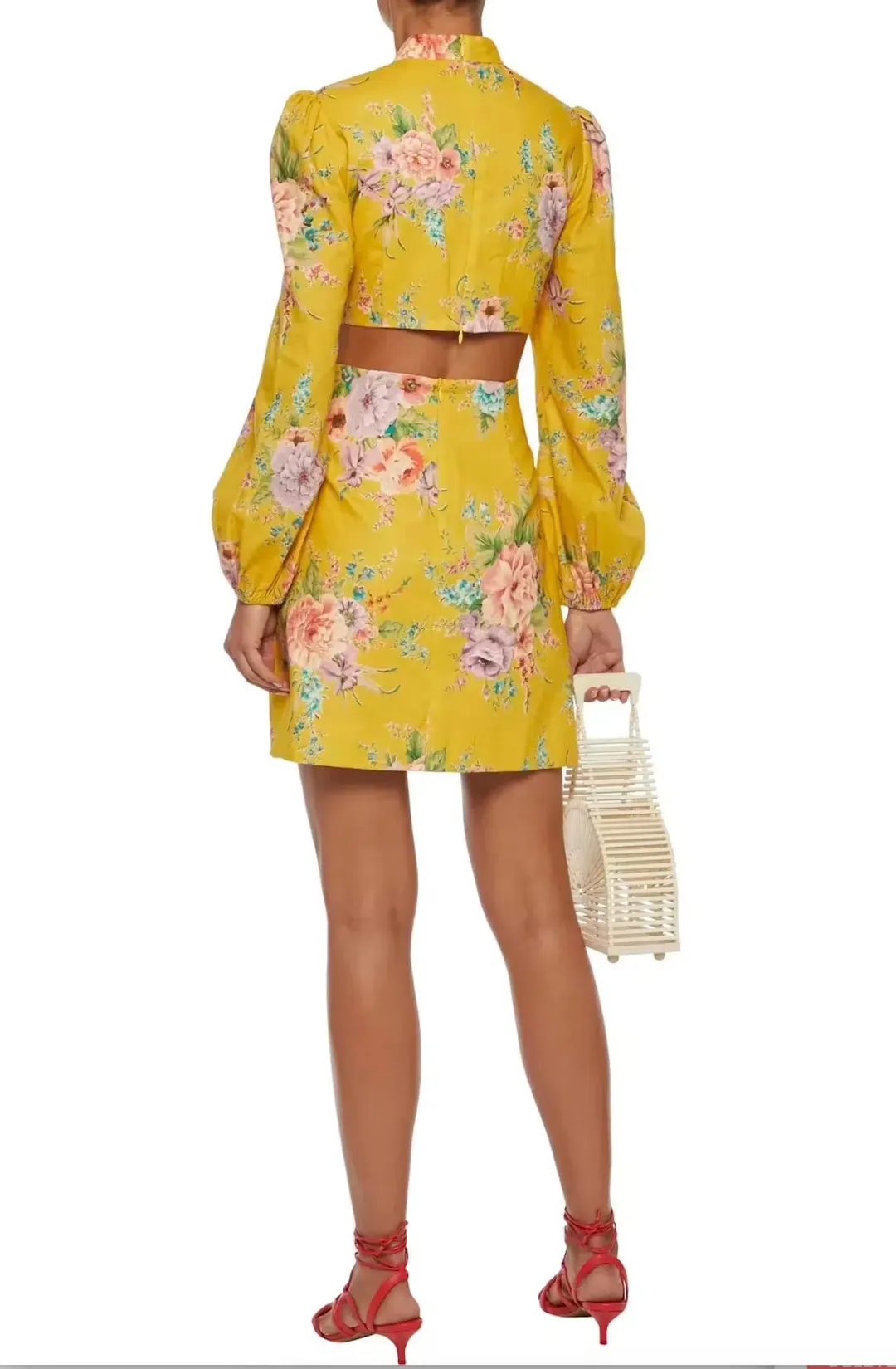 Zimmermann Zinnia Bow Cut Out Short Dress Golden Floral Size 1 / AU 10 for rent on The Volte - main image
