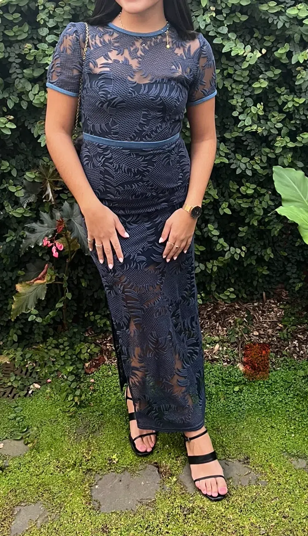 Manning Cartell Between Two Worlds Midi Lace Dress Navy Blue Size 8 for rent on The Volte - main image