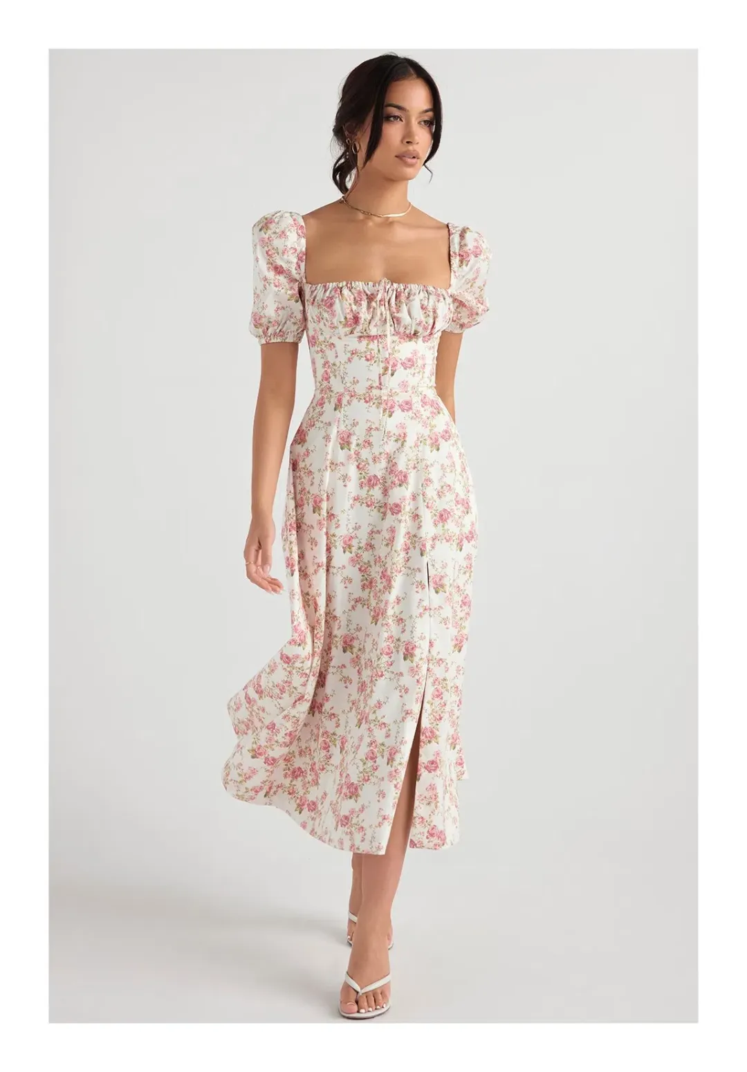 House of CB Tallulah Rose Print Puff Sleeve Midi Sundress Floral Size 12 for rent on The Volte - main image
