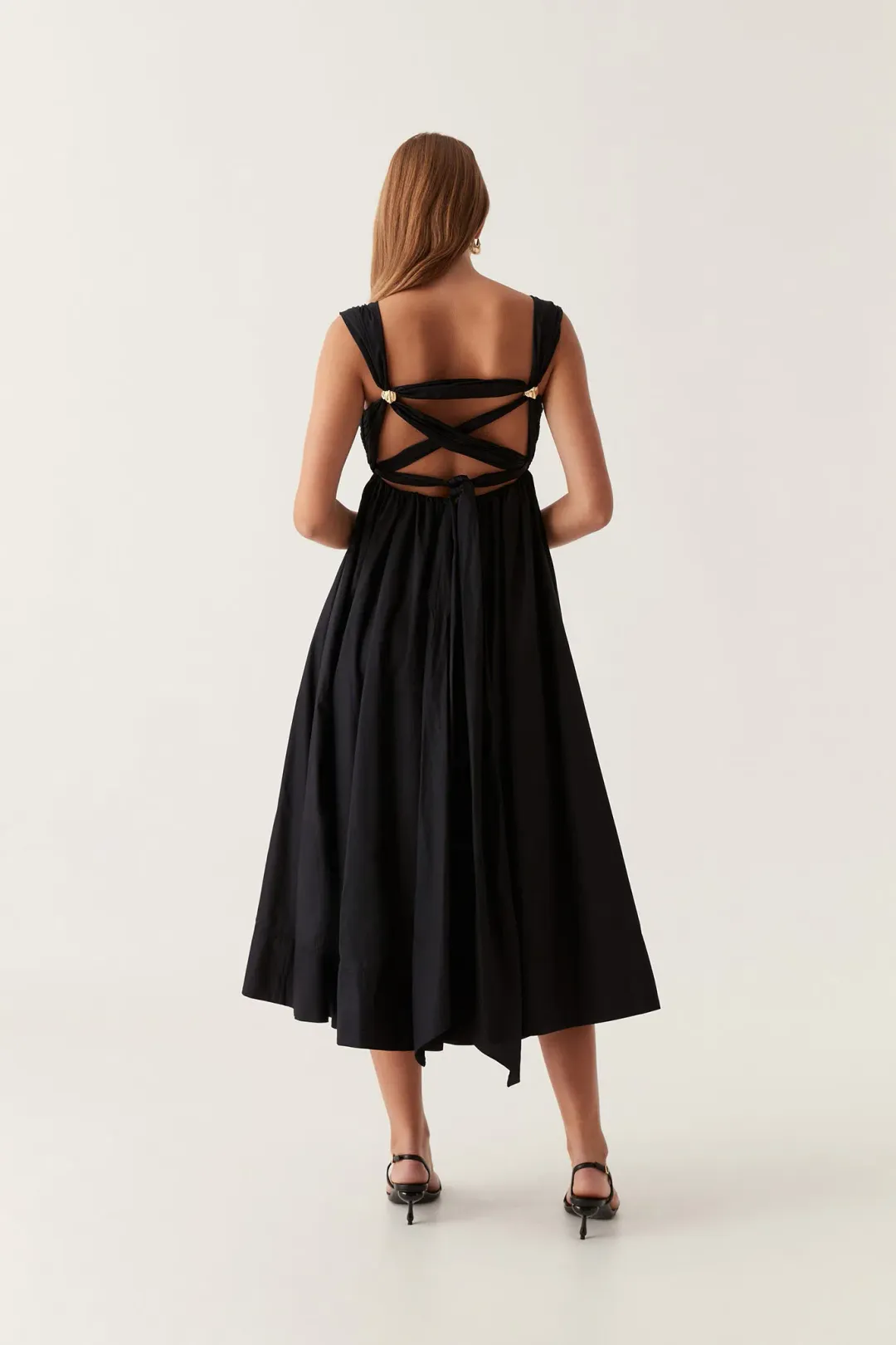 Aje Nova Tie Back Midi Dress Black Size 12  for rent on The Volte - main image