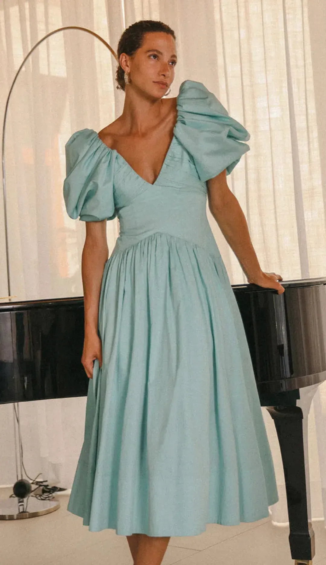 Aje Gabrielle Plunge Midi Dress Spearmint Blue Size 8 for rent on The Volte - main image