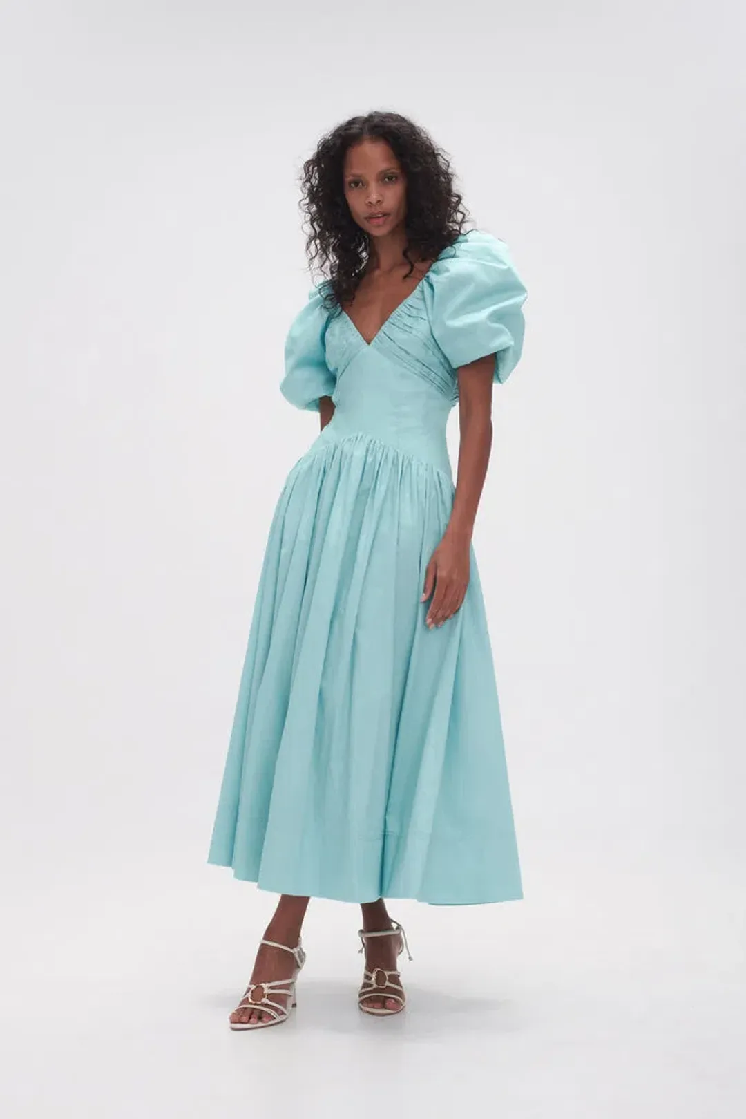 Aje Gabrielle Plunge Midi Dress Spearmint Blue Size 8 for rent on The Volte - main image