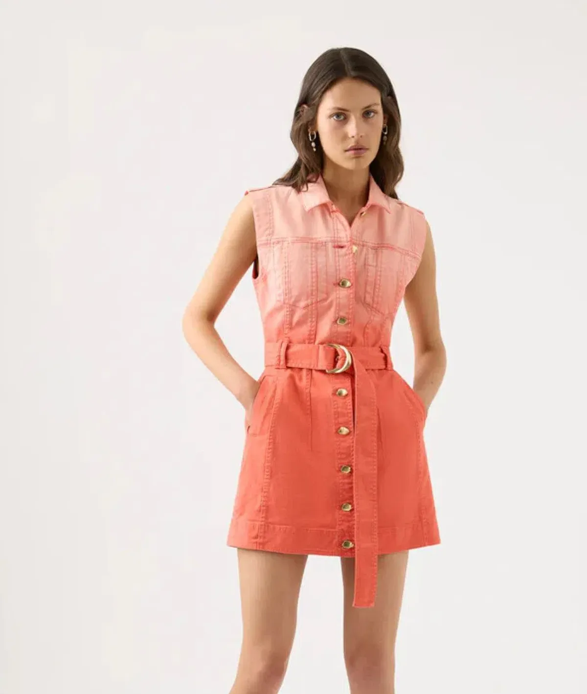 Aje Ember Ombré Denim Mini Dress Coral Sunset Size 12 - Image 2
