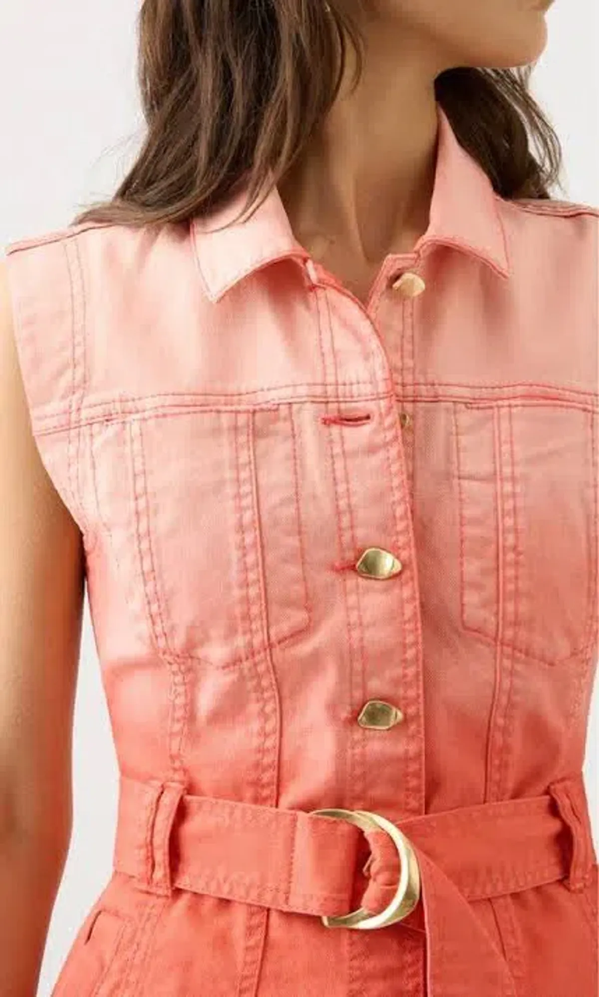 Aje Ember Ombré Denim Mini Dress Coral Sunset Size 12 - Image 5