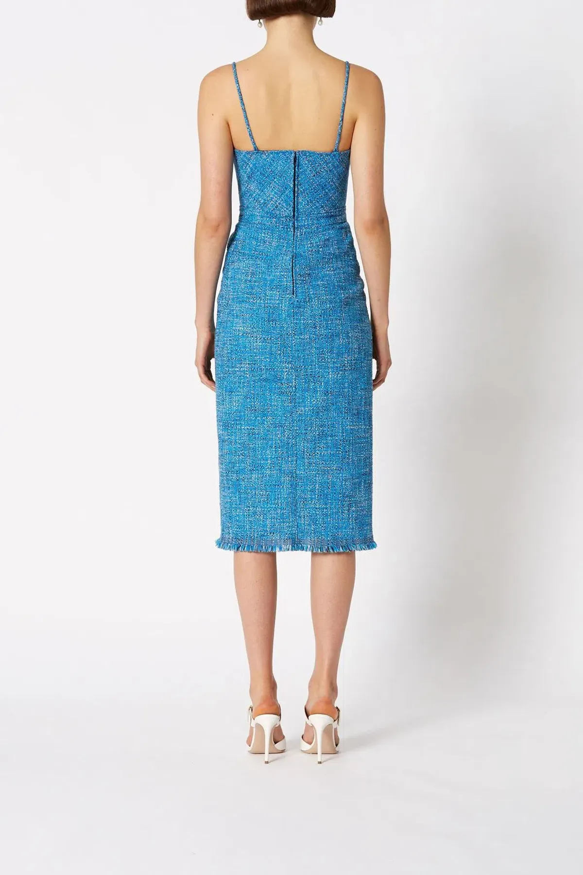 Scanlan Theodore Tweed Midi Dress Blue Size 6 - Image 3