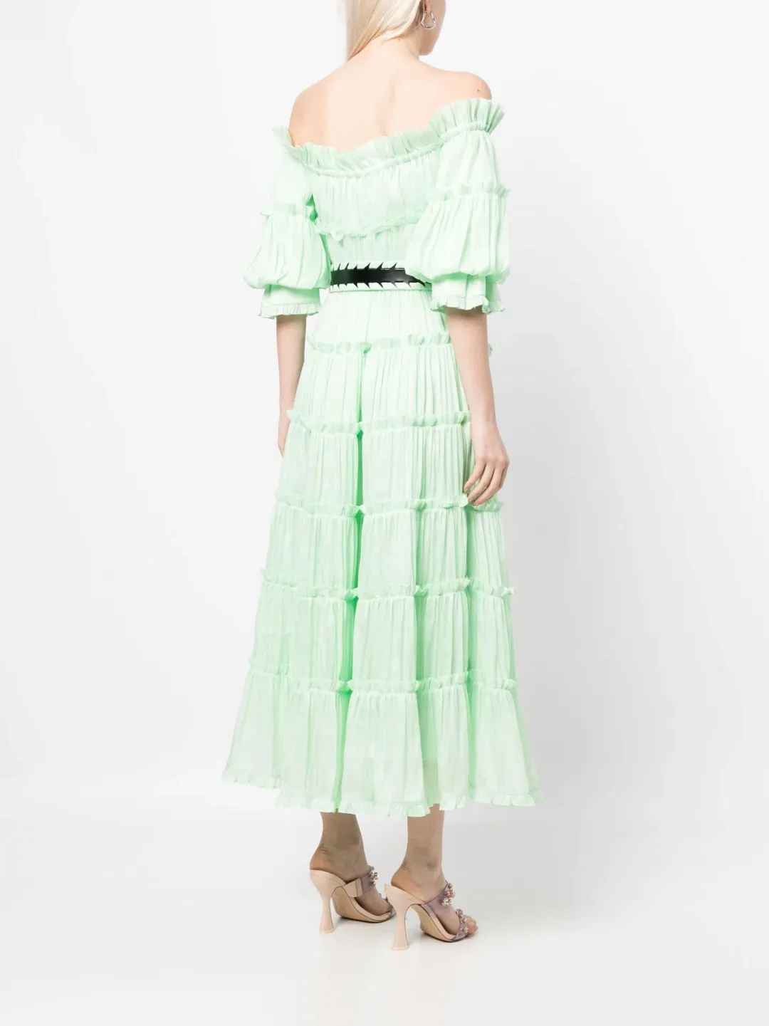 Leo Lin Rue Off Shoulder Tiered Dress Mint Size 12 for rent on The Volte - main image
