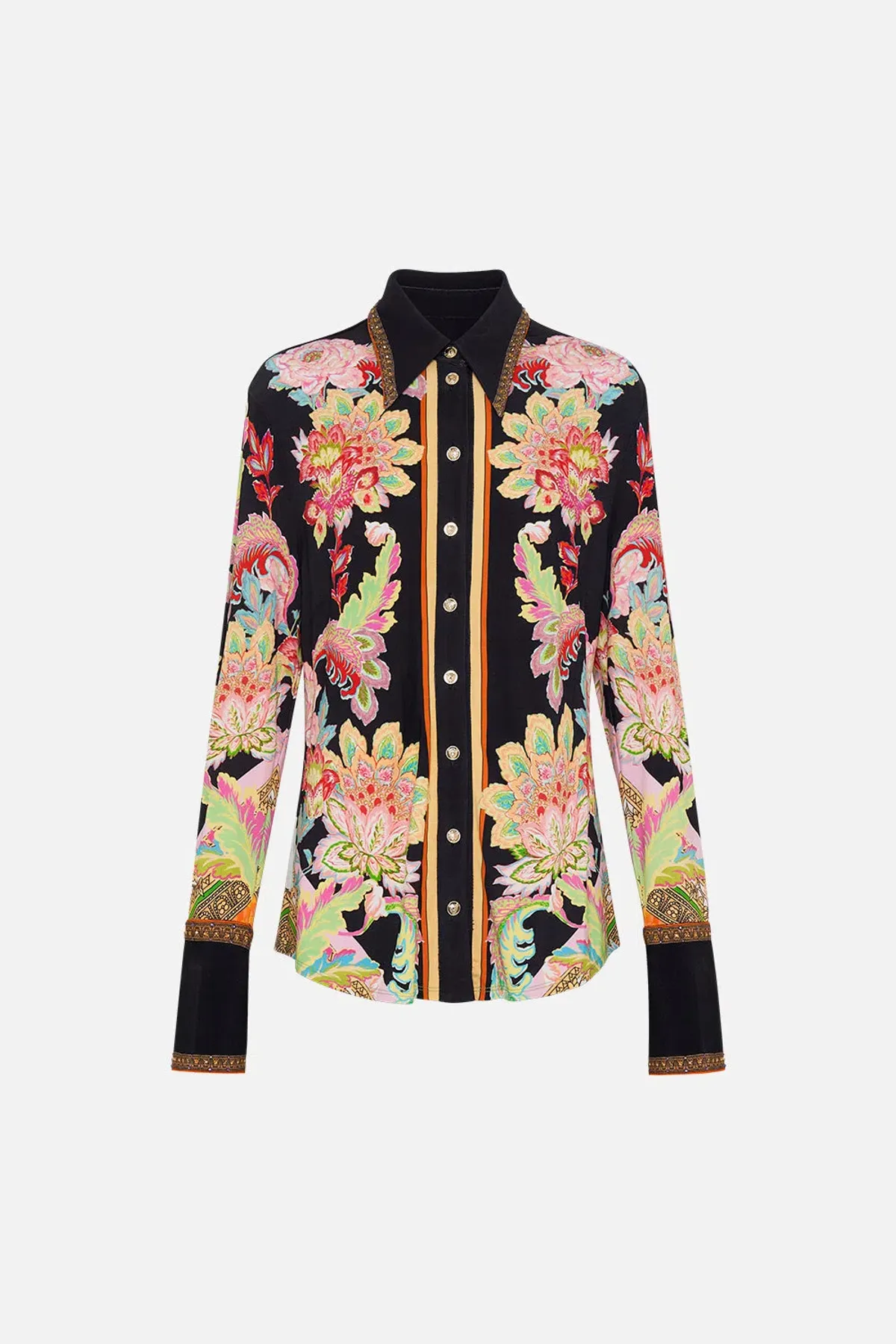 Camilla Sundowners In Sicily Fitted Jersey Shirt & Flare Pant Set Multi Floral Size M / AU 12 - Image 5