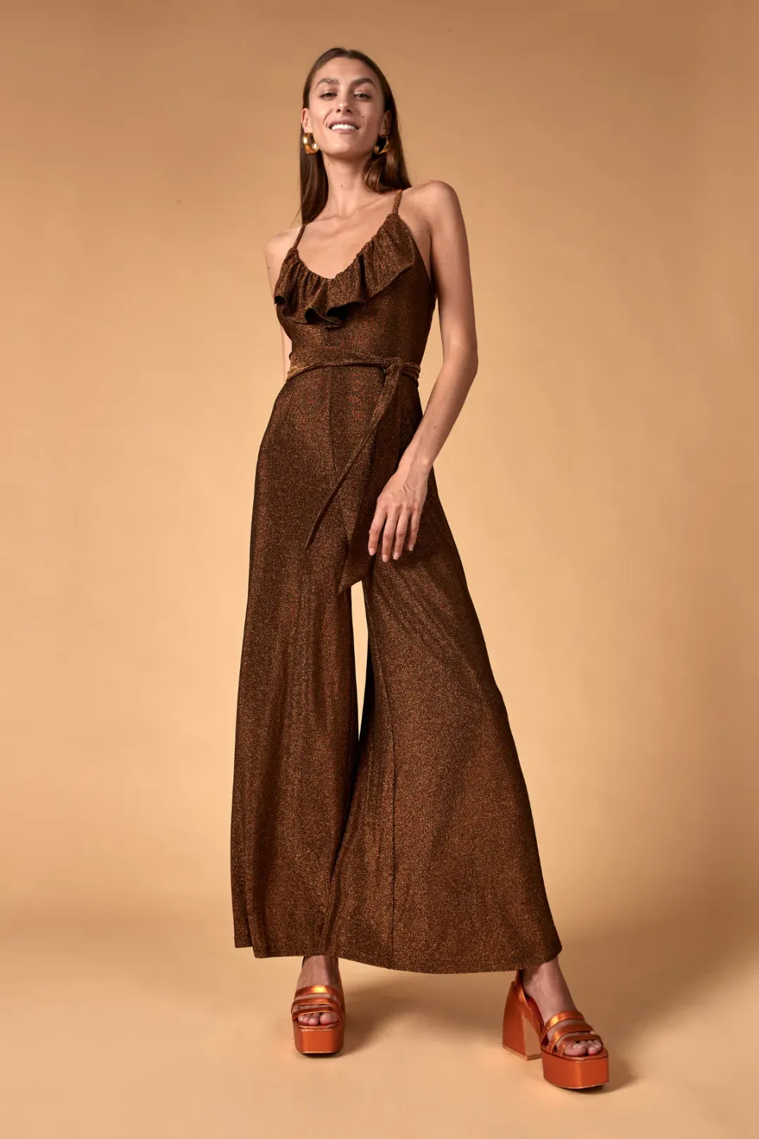 Nine Lives Bazaar Nova Floor Length Jumpsuit Bronze Size 14 for rent on The Volte - main image