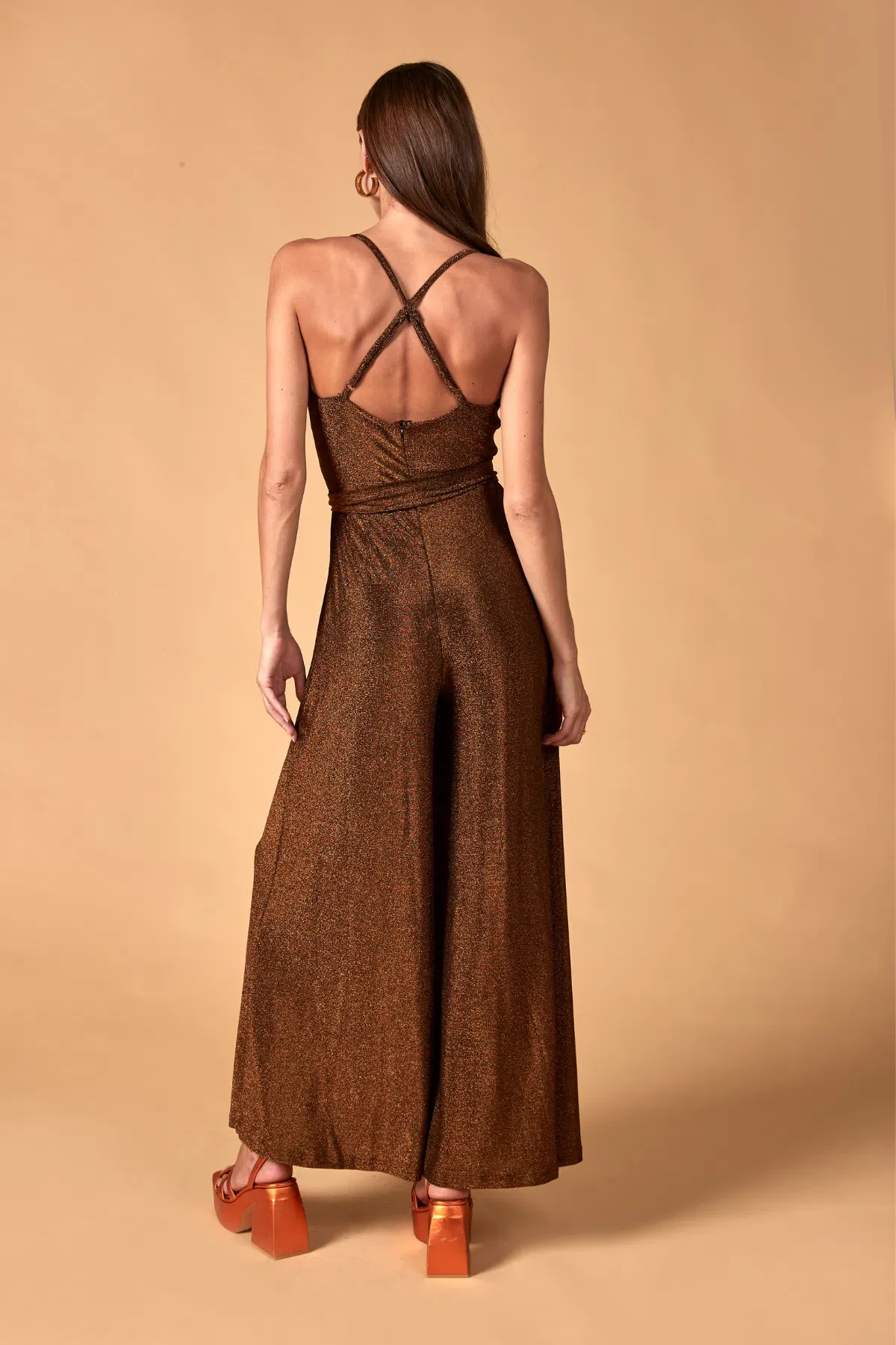 Nine Lives Bazaar Nova Floor Length Jumpsuit Bronze Size 14 - Image 2