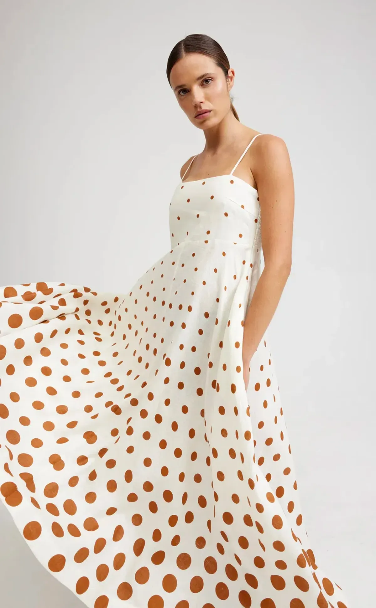 Aston Studio Rue Maxi Dress in Milk/Cigar Dot Size 10 - Image 6