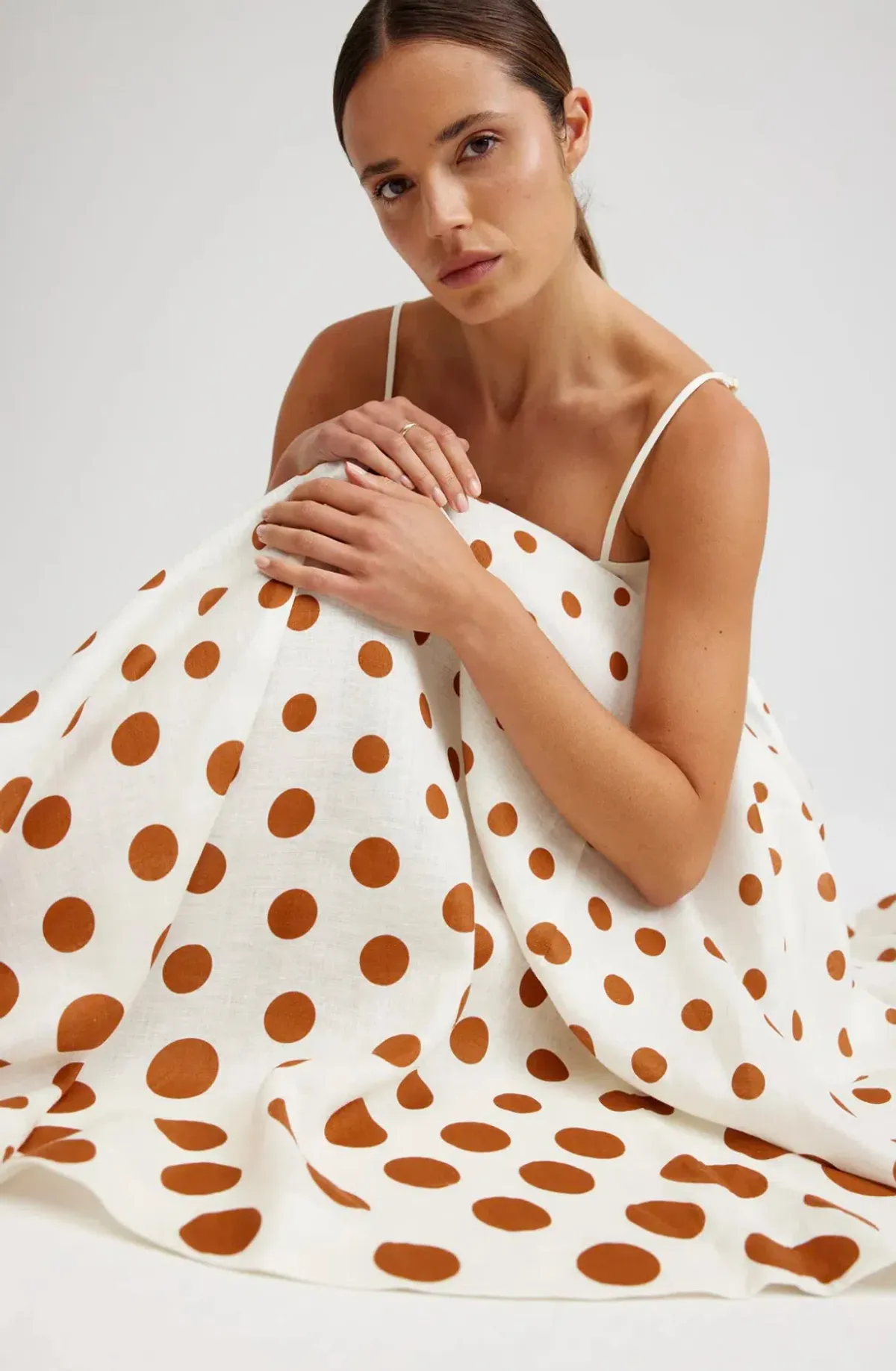 Aston Studio Rue Maxi Dress in Milk/Cigar Dot Size 10 - Image 5