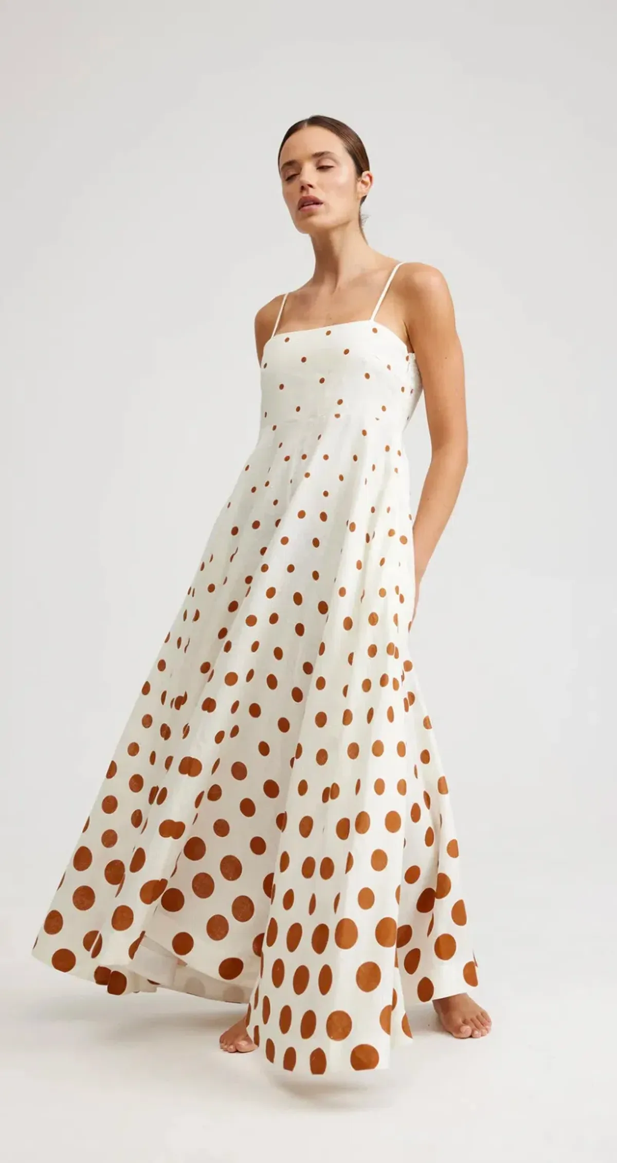 Aston Studio Rue Maxi Dress in Milk/Cigar Dot Size 10 - Image 2