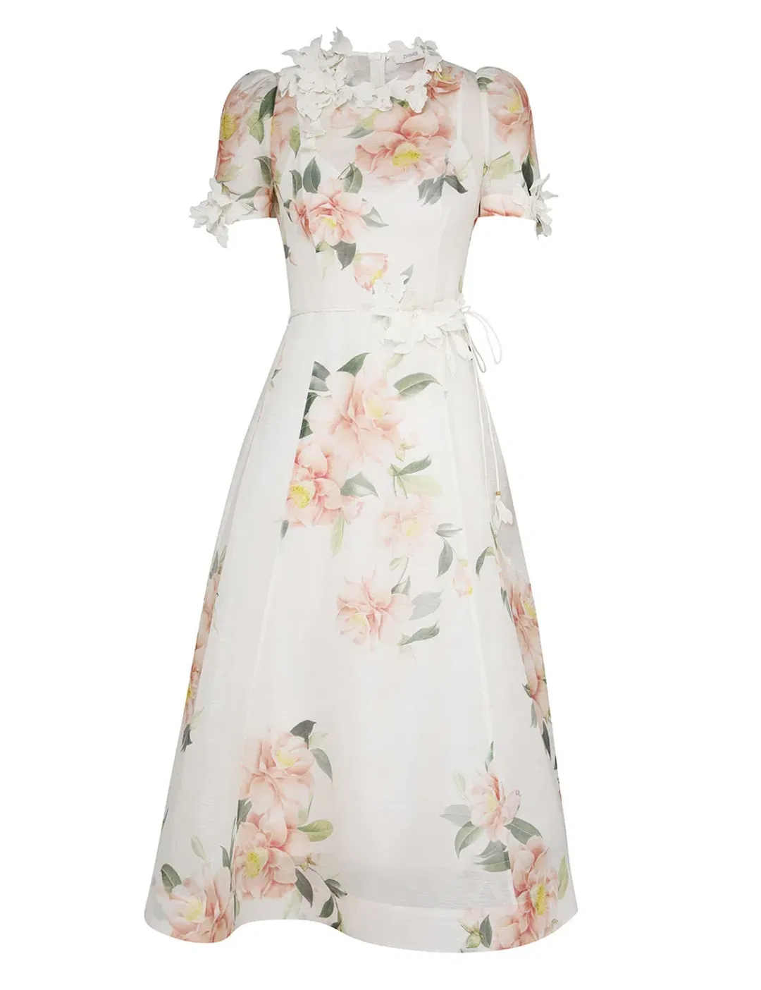 Zimmermann Natura Liftoff Flower Midi Dress Ivory Camellia Size 0 / AU 8 for rent on The Volte - main image