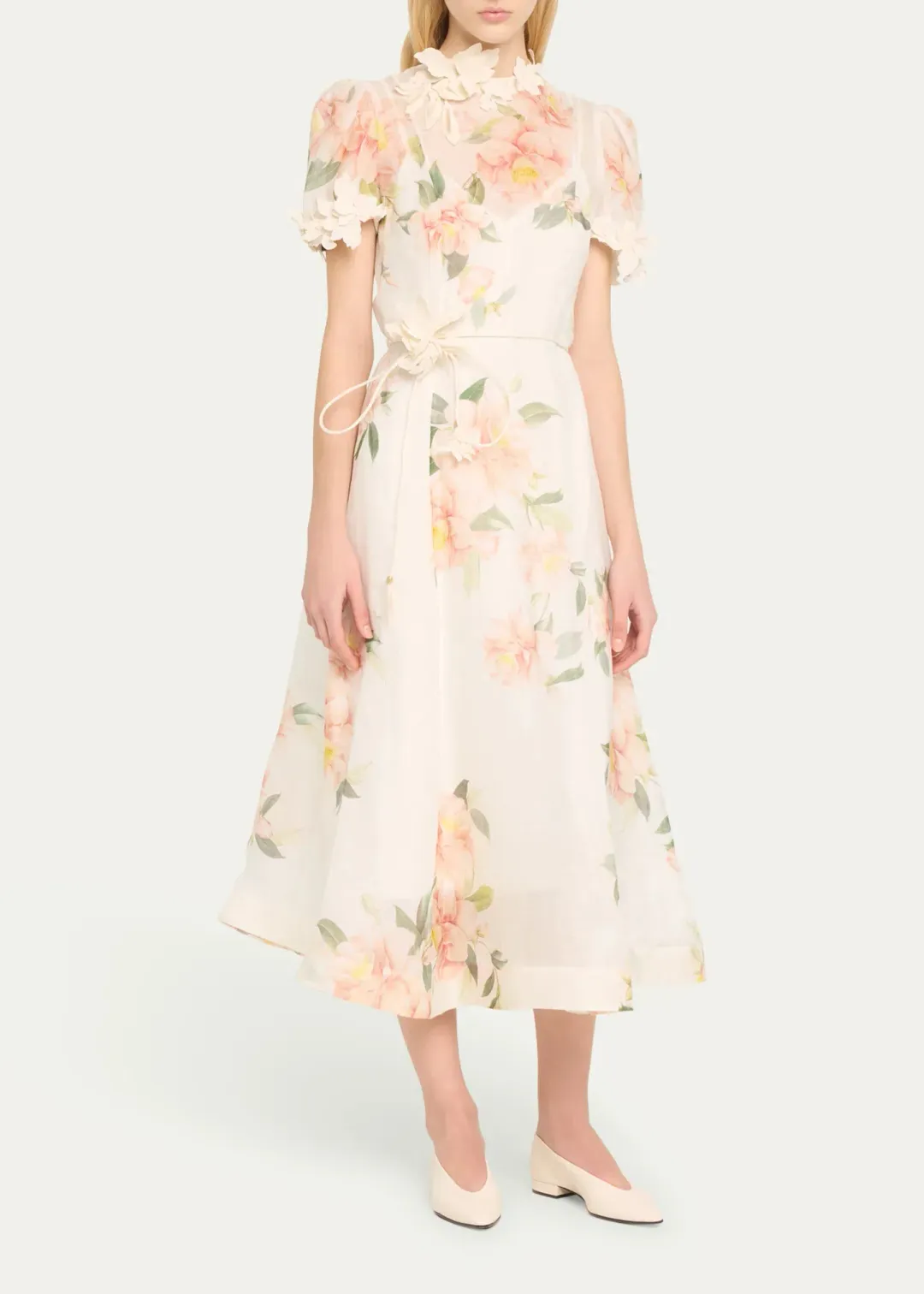 Zimmermann Natura Liftoff Flower Midi Dress Ivory Camellia Size 0 / AU 8 for rent on The Volte - main image