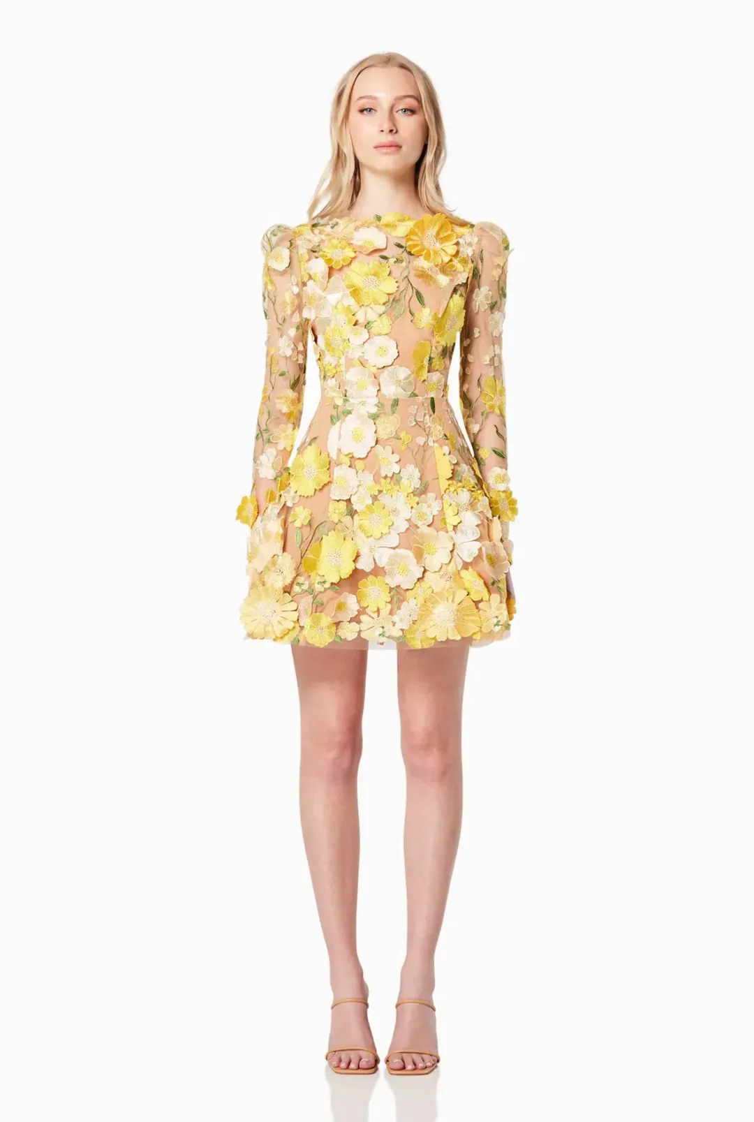 Elliatt Goldenvoice 3D Floral Mini Dress Yellow Size L / AU 12 for rent on The Volte - main image