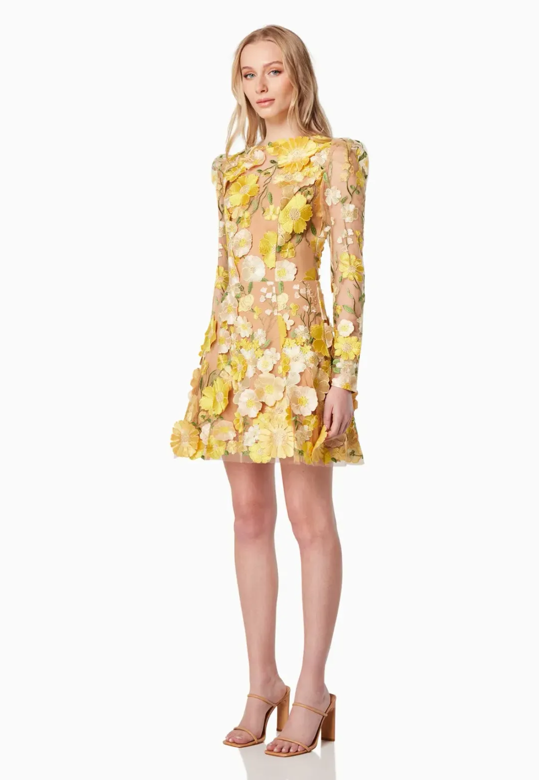 Elliatt Goldenvoice 3D Floral Mini Dress Yellow Size L / AU 12 for rent on The Volte - main image