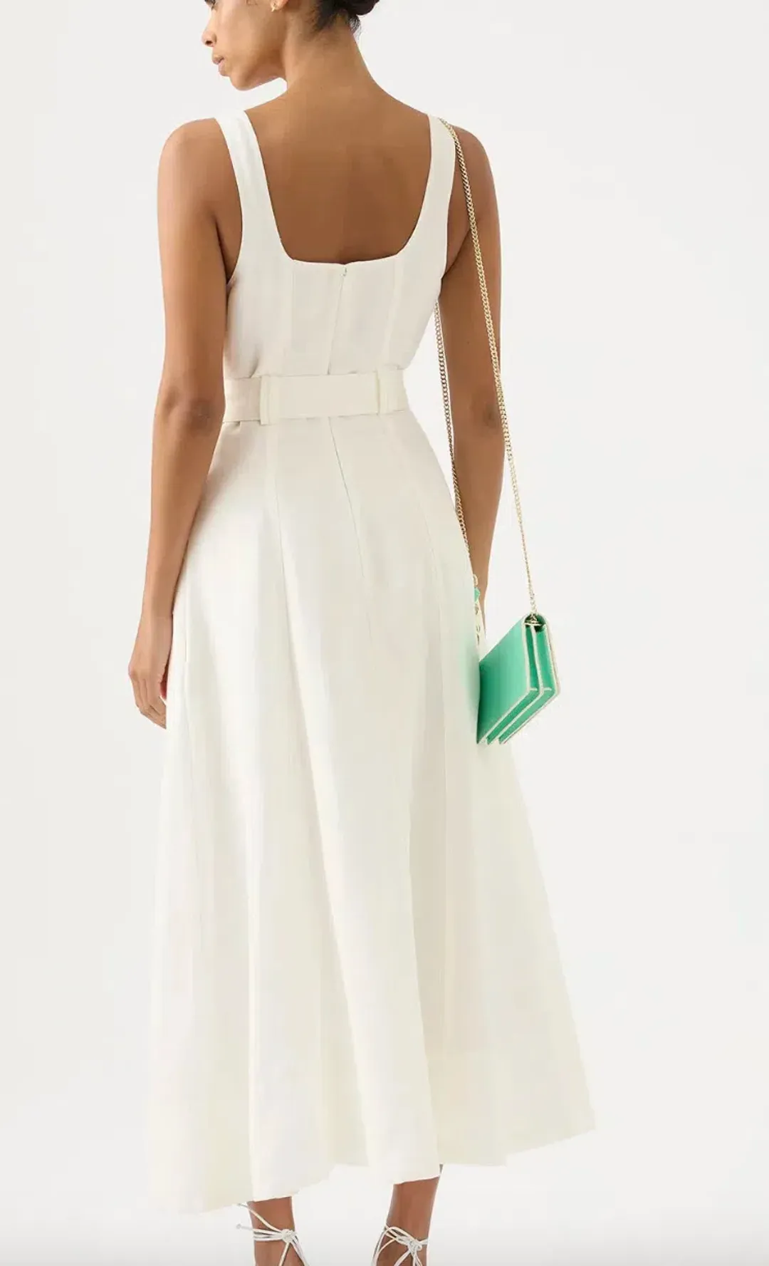 Aje Clay Belted Midi Dress Ivory Size 8 for rent on The Volte - main image