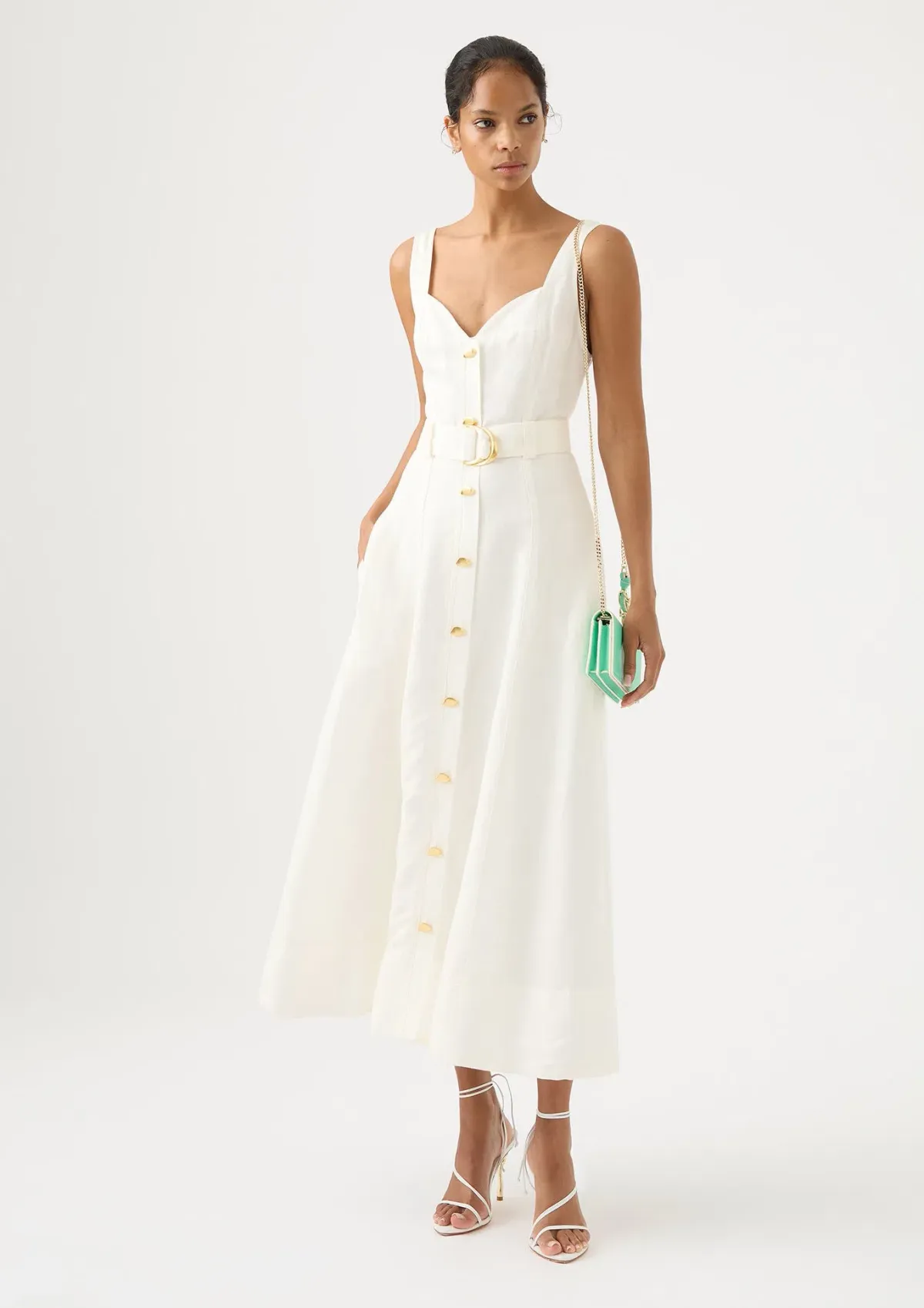 Aje Clay Belted Midi Dress Ivory Size 8 - Image 1