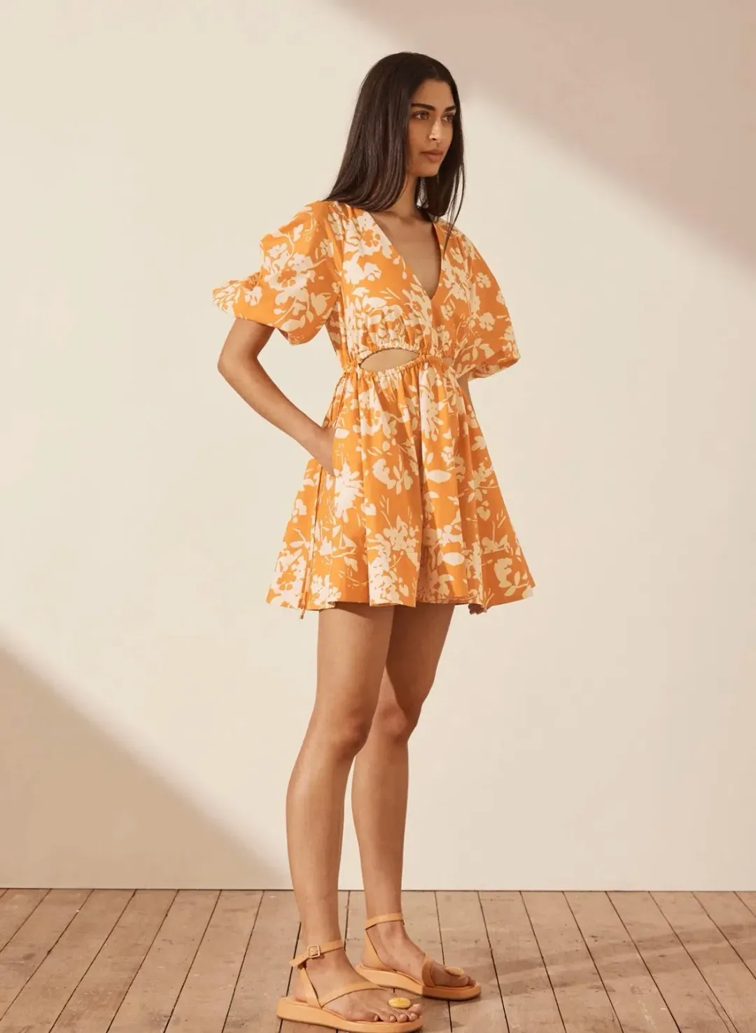 Shona Joy Mirella Mini Dress Orange Floral Size 8 for rent on The Volte - main image