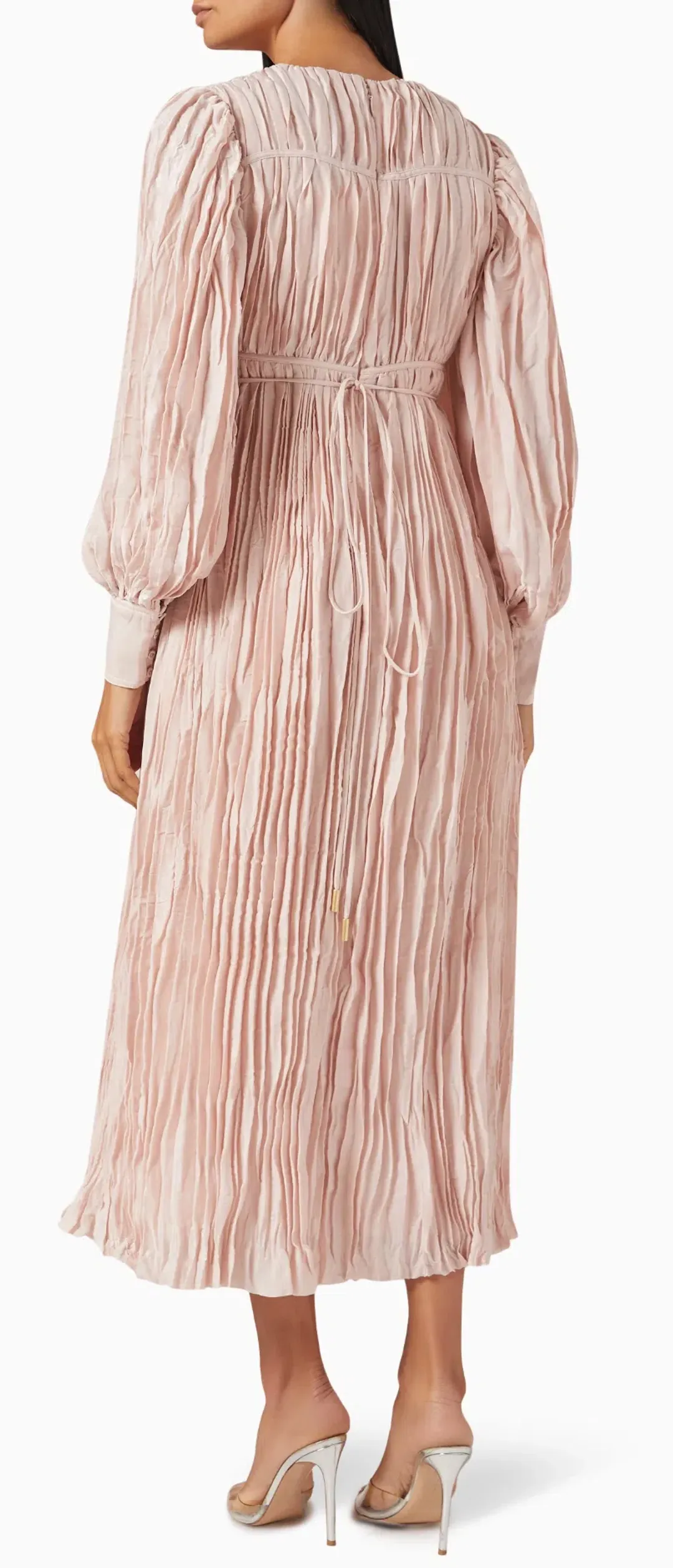 Aje Catalyst Pleated Midi Dress Blush Pink Size AU 14  for rent on The Volte - main image