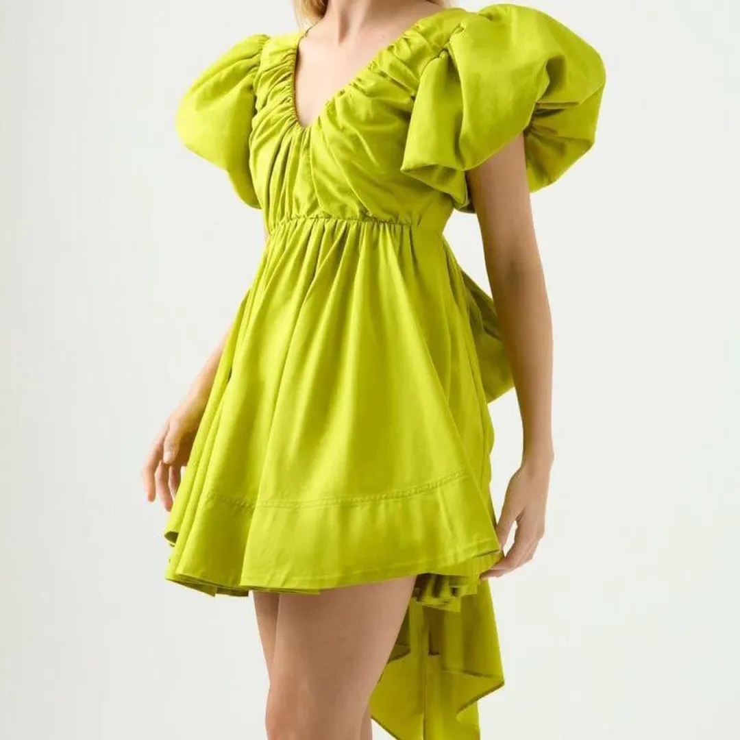 Aje Gretta Bow Back Mini Dress Chartreuse Green Size 16 for rent on The Volte - main image