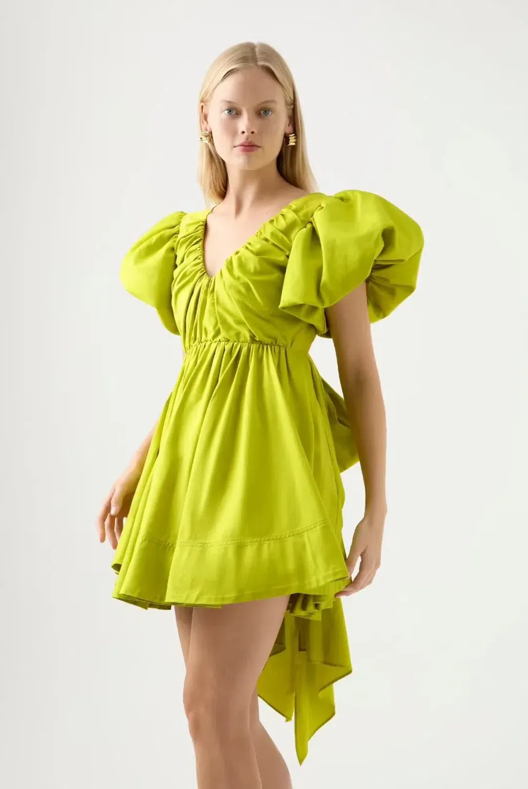Aje Gretta Bow Back Mini Dress Chartreuse Green Size 16 for rent on The Volte - main image
