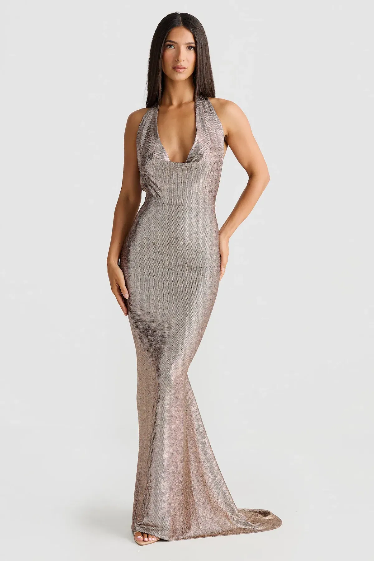 Melani Maria Cowl Gown in Bronze Gold Foil Size XS / AU 6 - Image 1