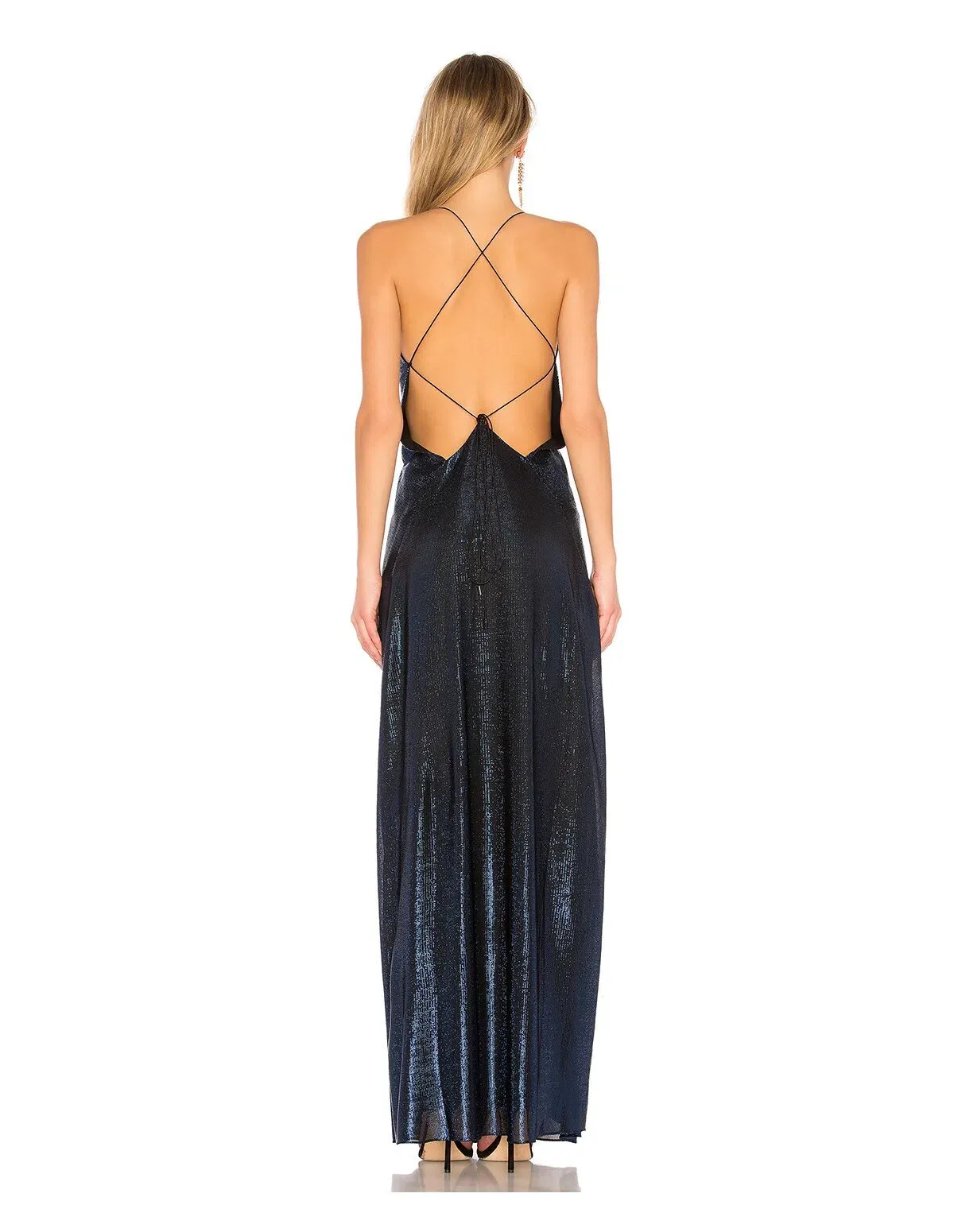 Michael Lo Sordo Alexandra Lame Maxi Dress in Blue Lame Size 6 - Image 3
