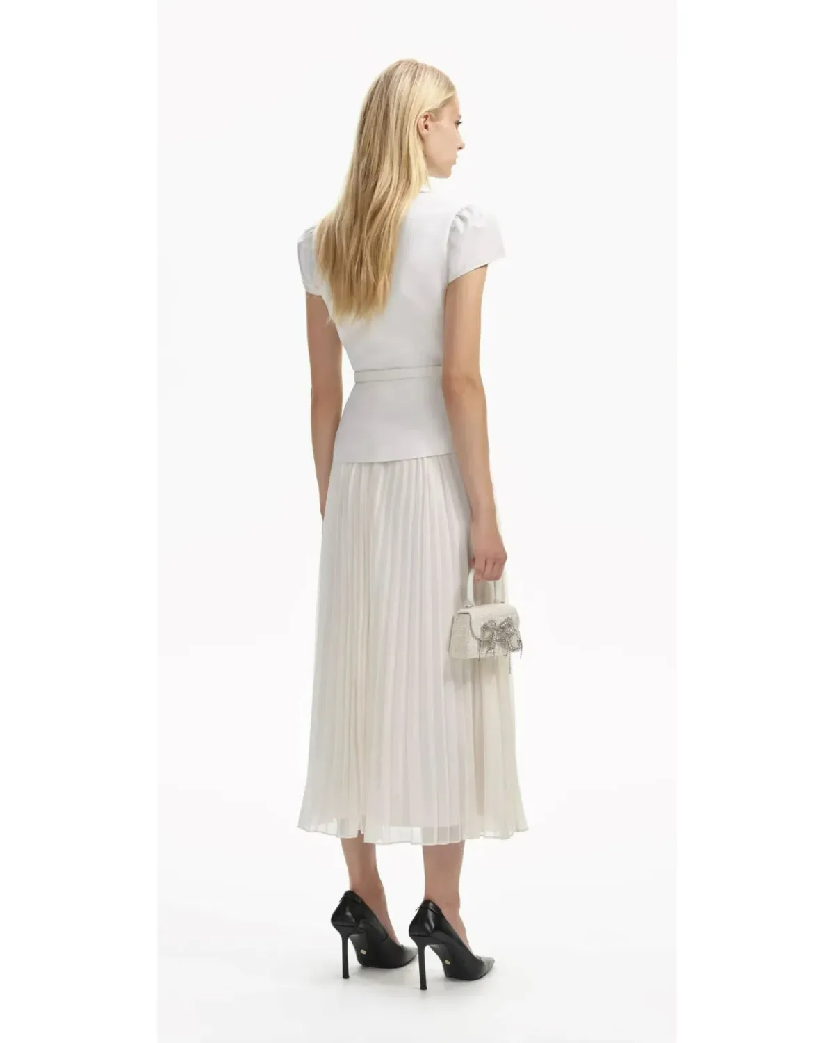 Self Portrait Textured Midi Dress White Size AU 8 - Image 3