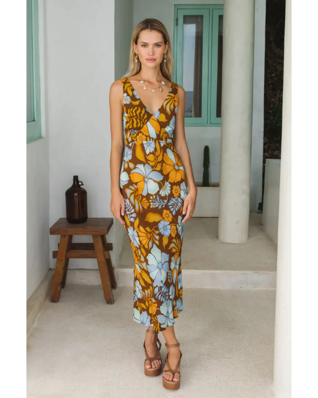 Nine Lives Bazaar Sara Bias Midi Dress Bamboo Size AU 14 for rent on The Volte - main image