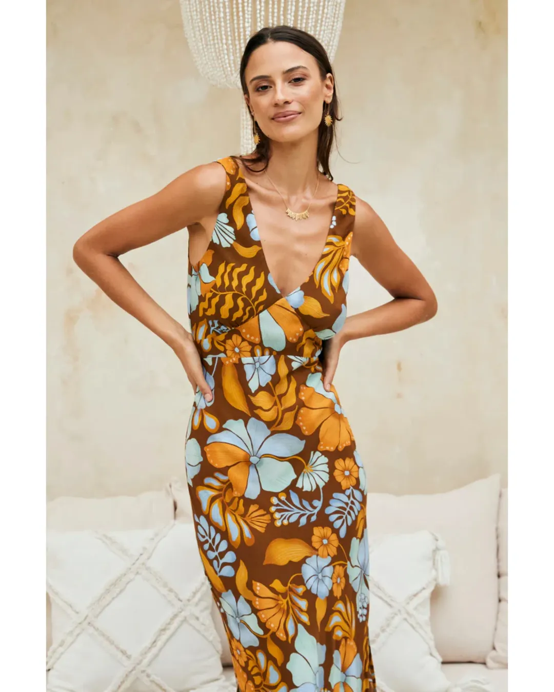 Nine Lives Bazaar Sara Bias Midi Dress Bamboo Size AU 14 for rent on The Volte - main image