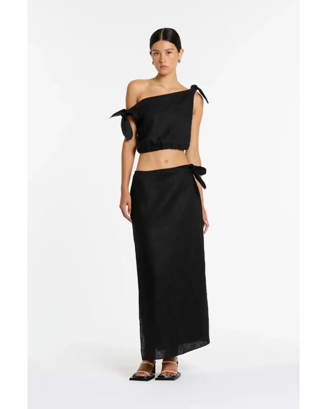 Sir The Label Bettina Tie Crop Size AU 12 and Midi Skirt Size AU 10 Set Black for rent on The Volte - main image