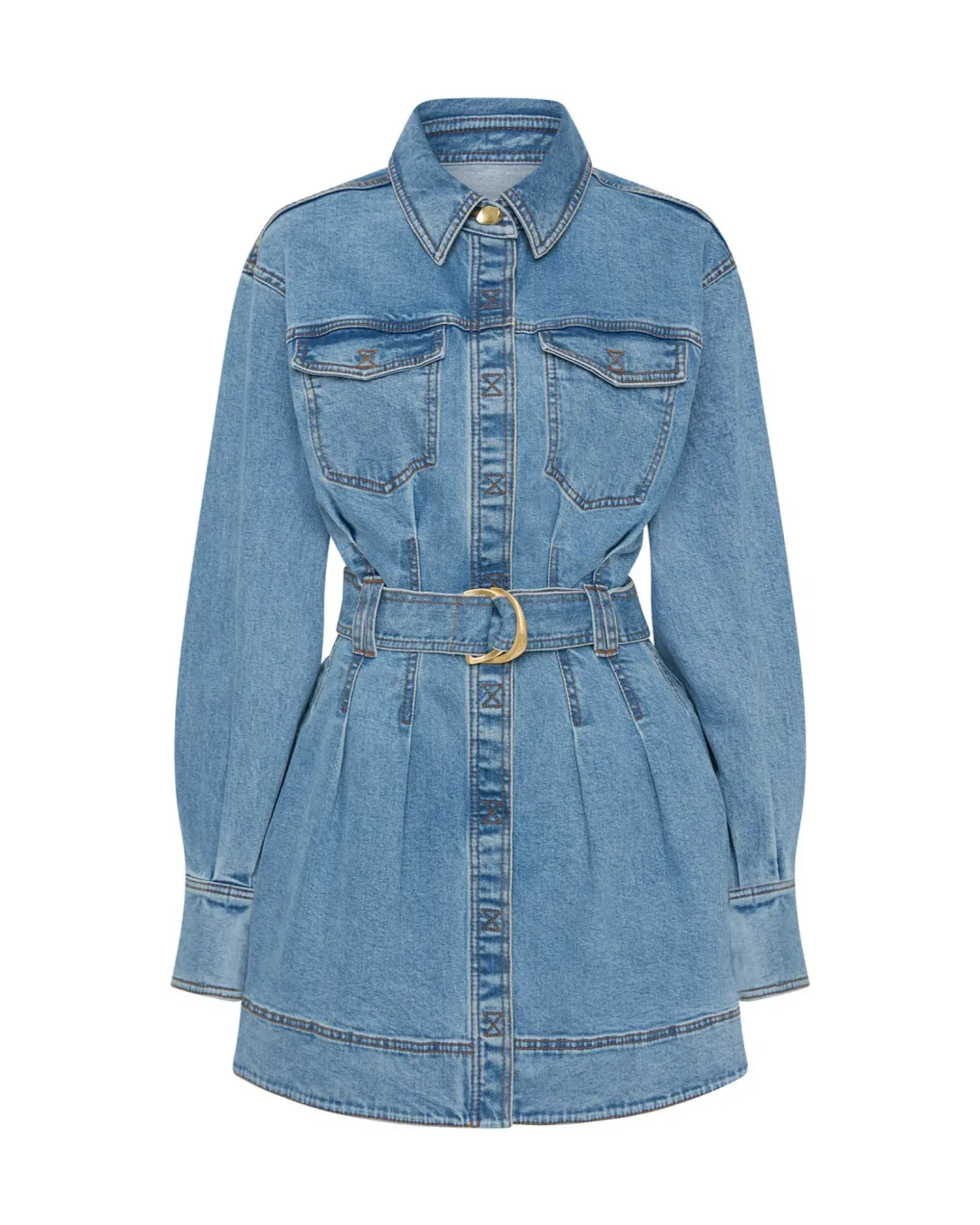 Aje Aradia Denim Mini Dress Classic Wash Size AU 4 for rent on The Volte - main image