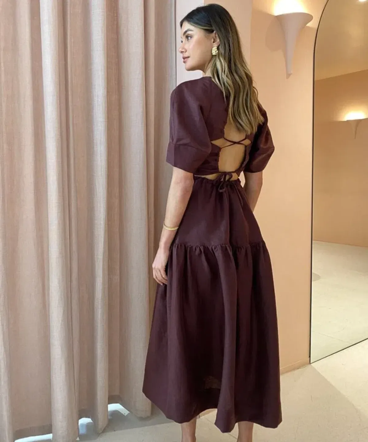 Shona Joy Marlene Open Back Midi Dress Chocolate Size 8 - Image 2