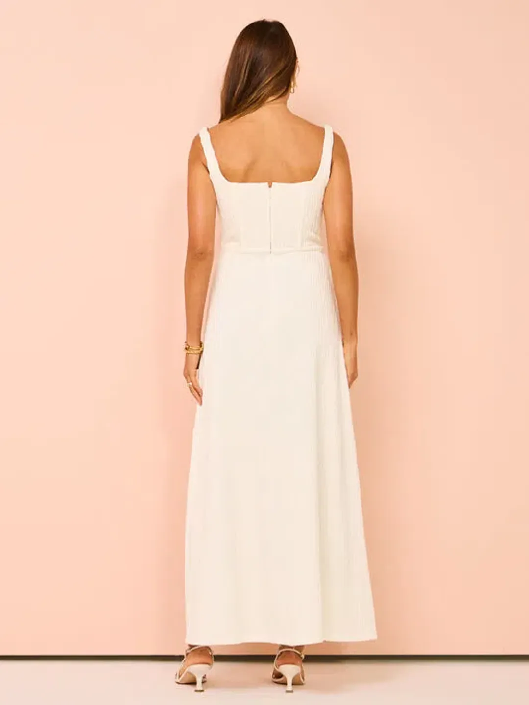Issy Cupped Rib Maxi Dress In Off White Size 14 for rent on The Volte - main image