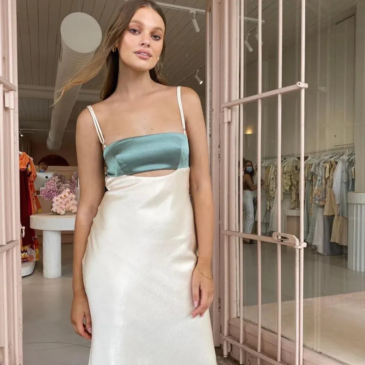 Bec & Bridge Carrie Maxi Dress Green/Cream Size 6 - Image 3