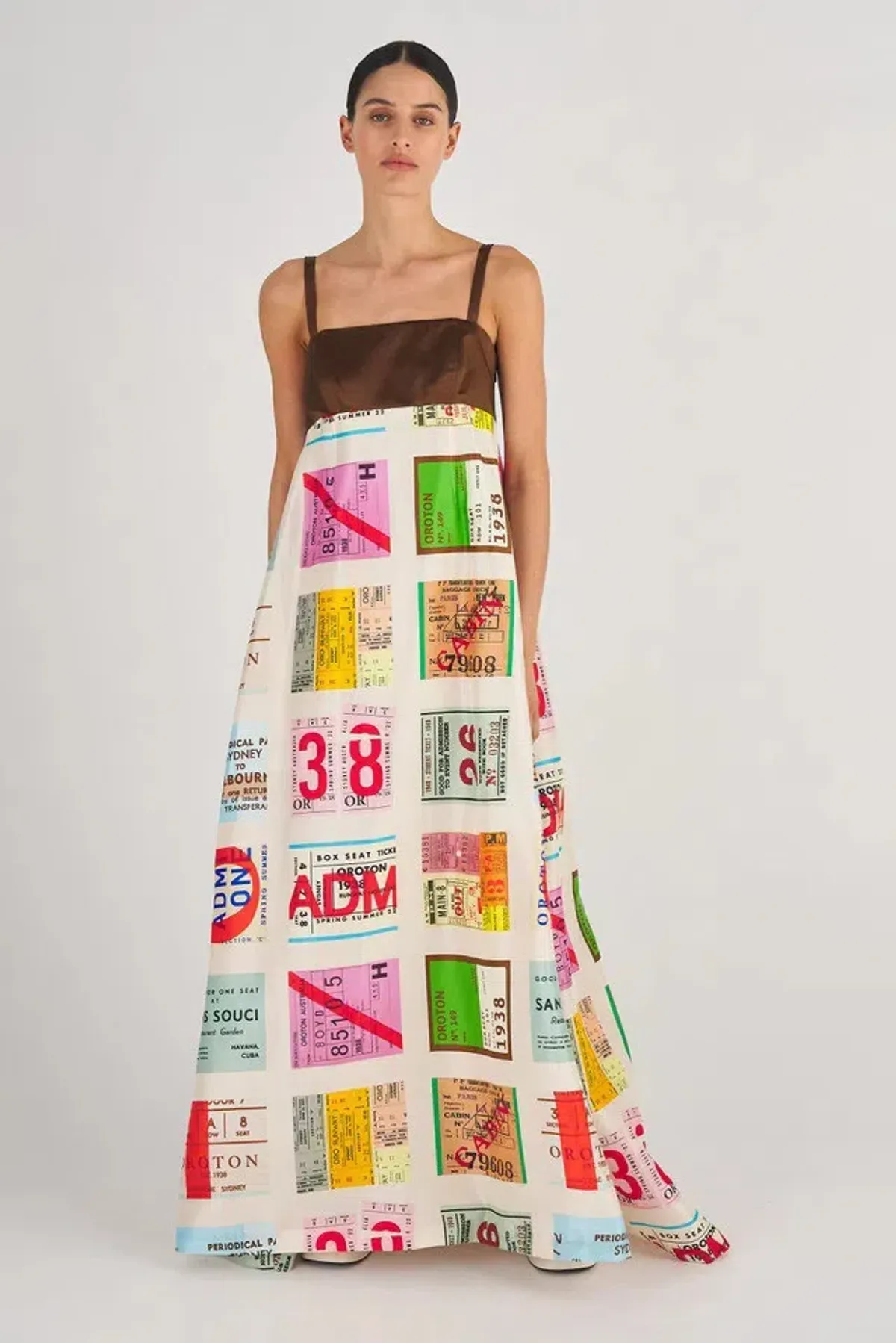 Oroton Ticket Print Gown Multi Size 10 - Image 3