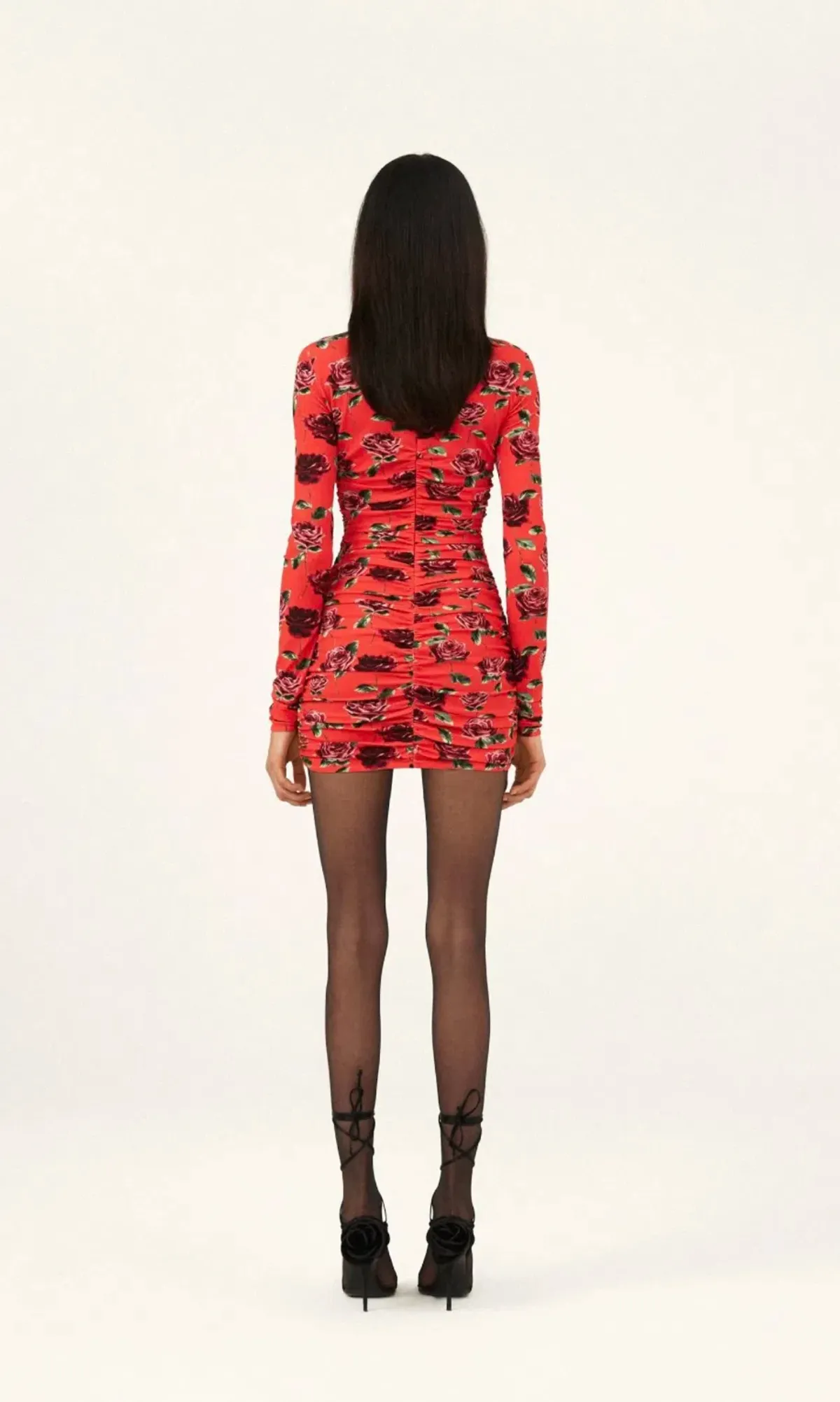 Magda Butrym High Neck Long Sleeve Ruched Mini Dress Red Orange Floral Size FR 36 / AU 8 - Image 2