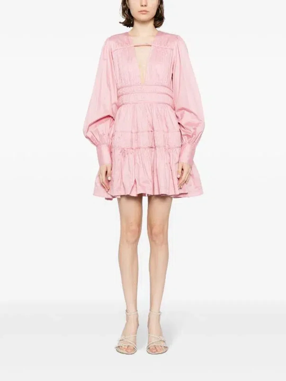 Aje Fallingwater Ruched Mini Dress Chalk Pink Size 8 for rent on The Volte - main image