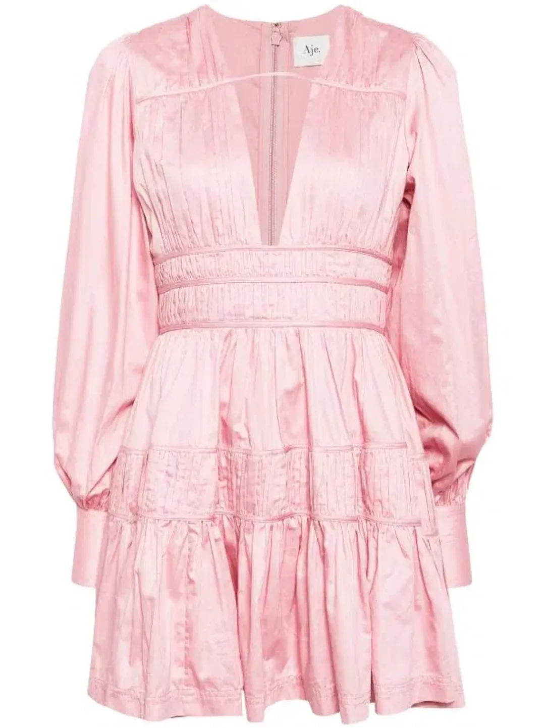 Aje Fallingwater Ruched Mini Dress Chalk Pink Size 8 for rent on The Volte - main image