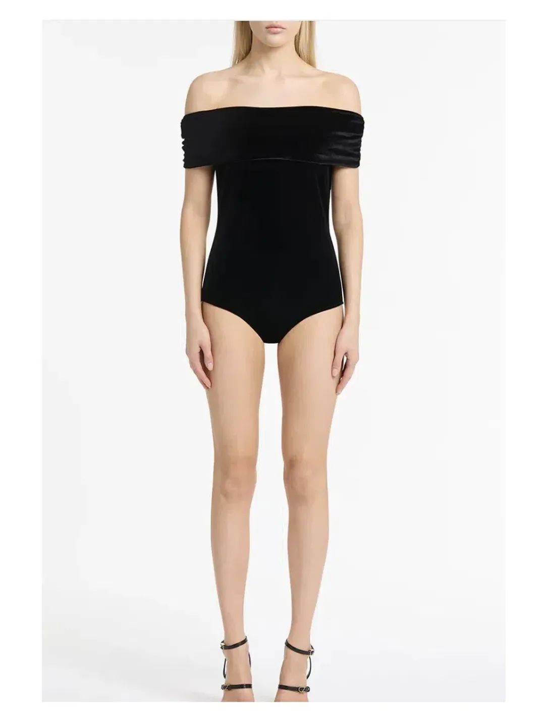 Carla Zampatti Off Shoulder Bodysuit Top and Velvet Pant Black Size 6 for rent on The Volte - main image