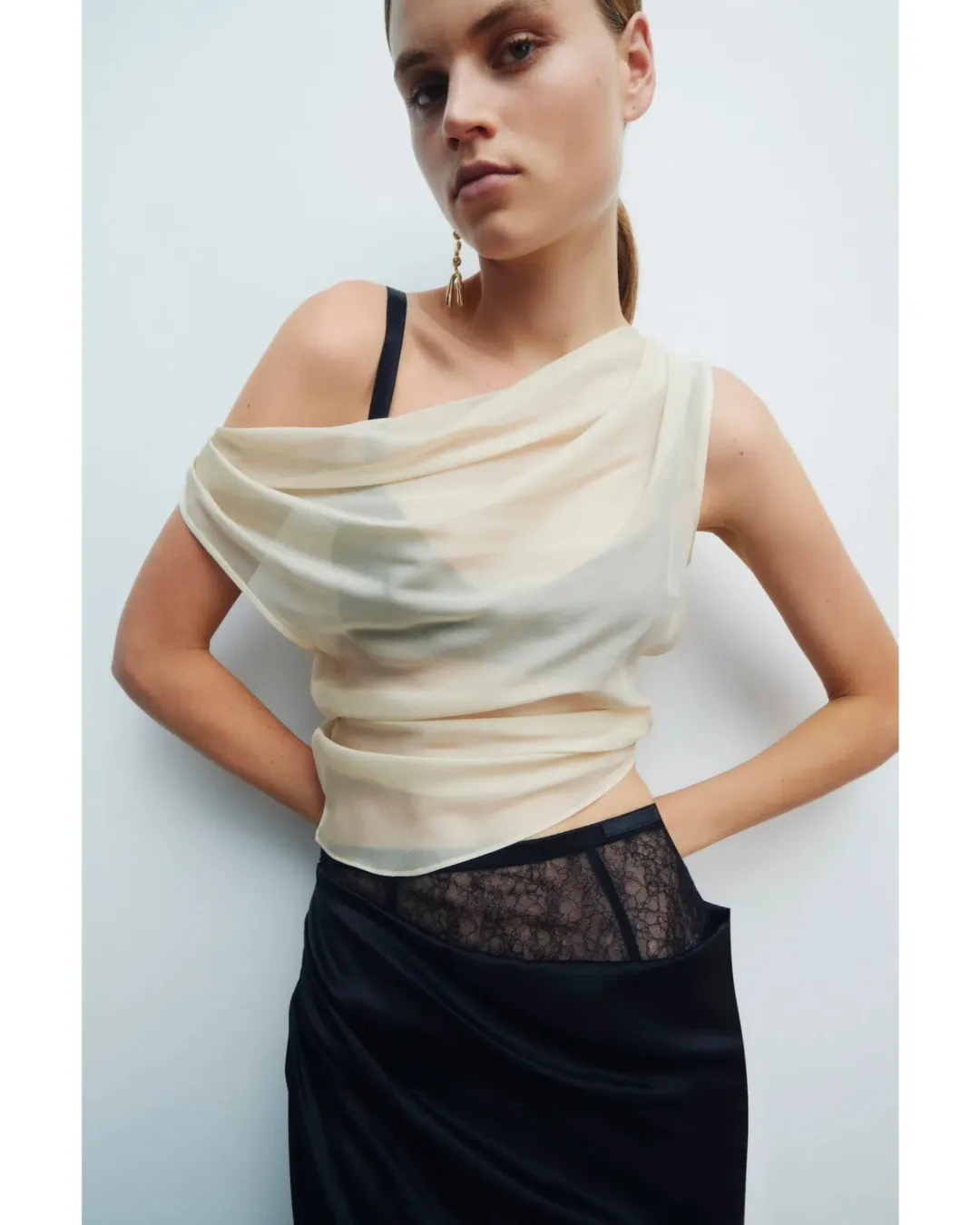 Sir The Label Dunya Skirt, Crop and Drape Cowl Top Set Black Size 0 / AU 6 for rent on The Volte - main image