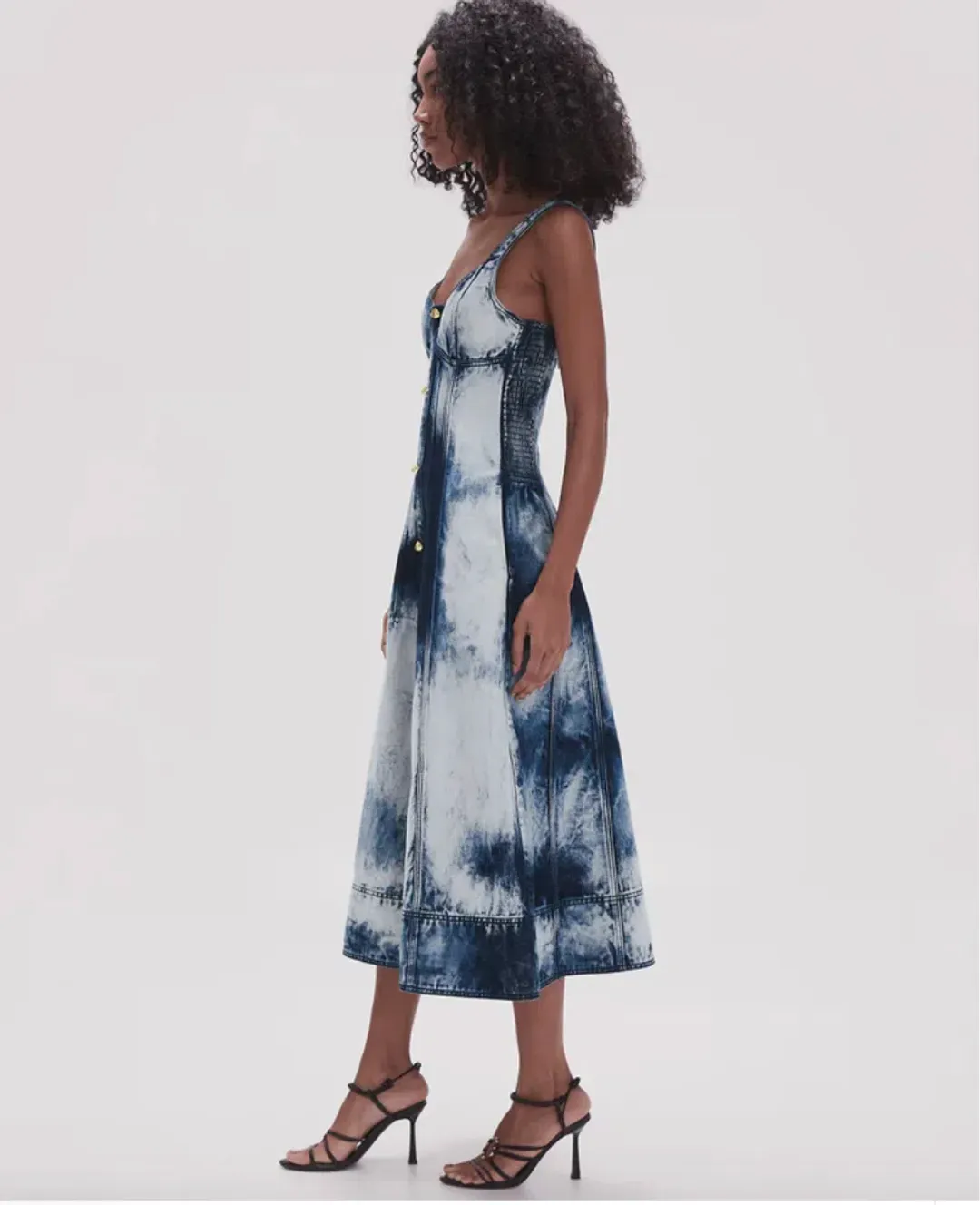 Aje Enigma Denim Midi Dress Tie Dye Indigo  Size 8  for rent on The Volte - main image