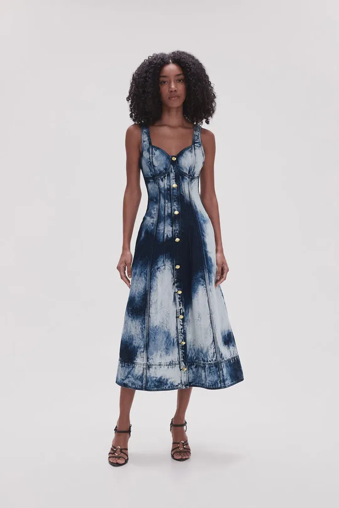 Aje Enigma Denim Midi Dress Tie Dye Indigo  Size 8  for rent on The Volte - main image