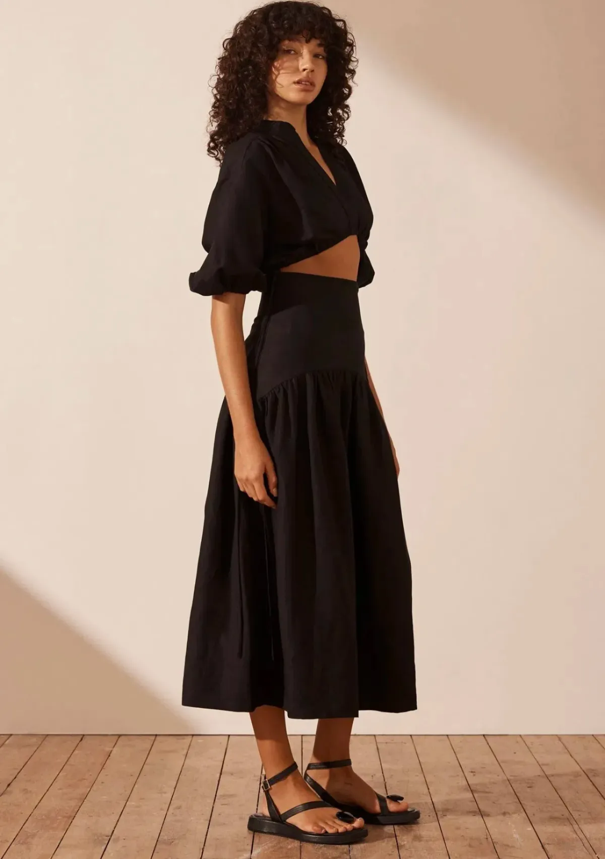 Shona Joy Mare Linen Deconstructed Midi Dress Black Size 12  - Image 2