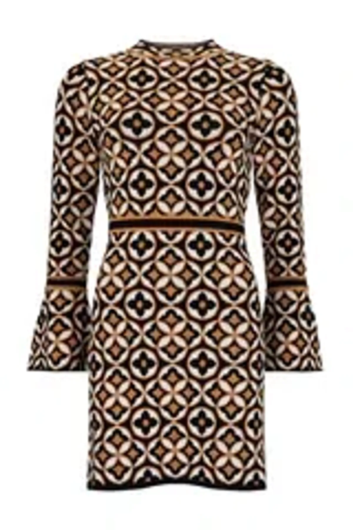 Nine Lives Bazaar Mitzy Knit Dress Deco Mini Gold & Black Size S/M  / AU 8 - Image 3