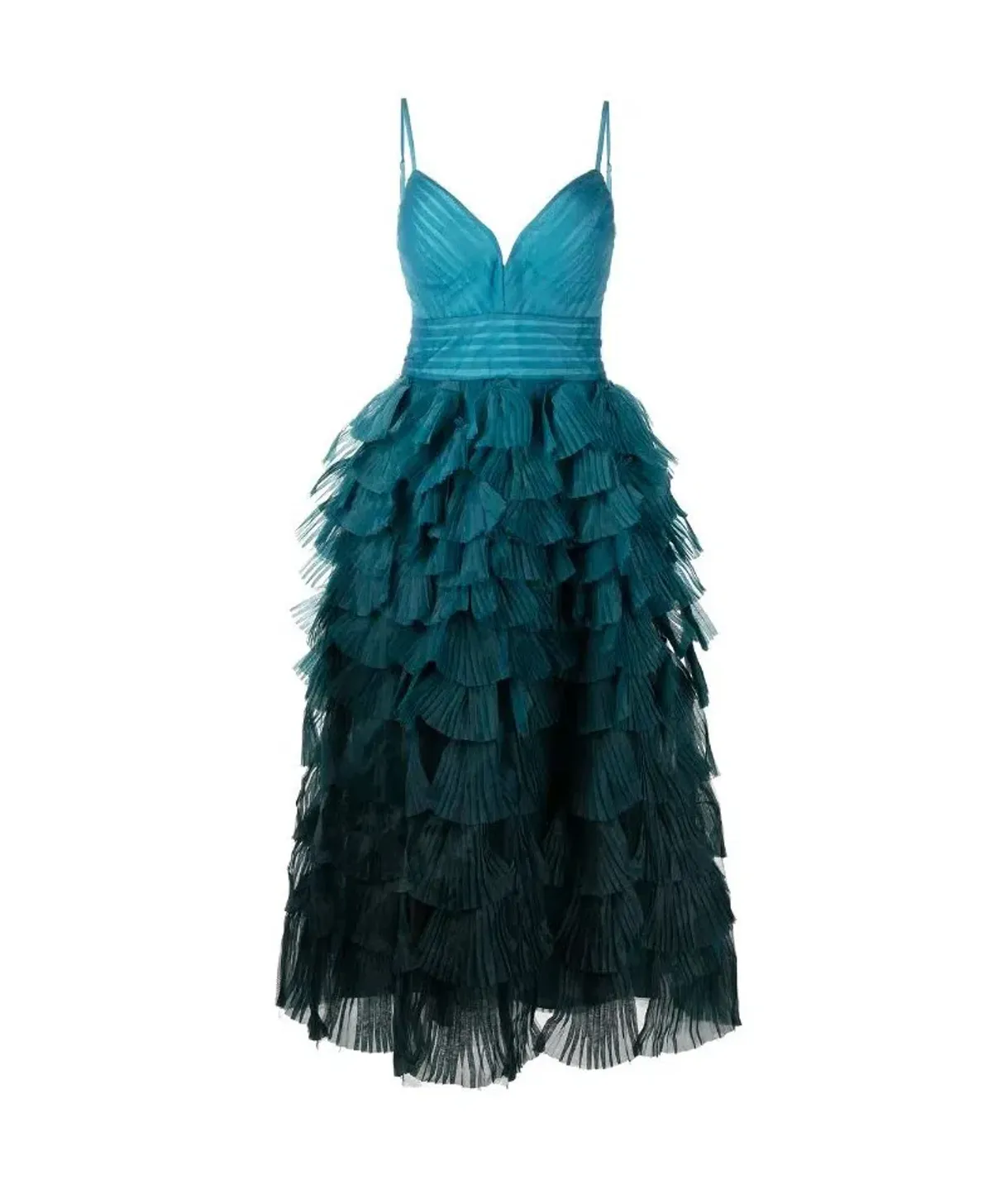 Marchesa Notte Gradient Ruffled Midi Dress Blue Size 8 - Image 4