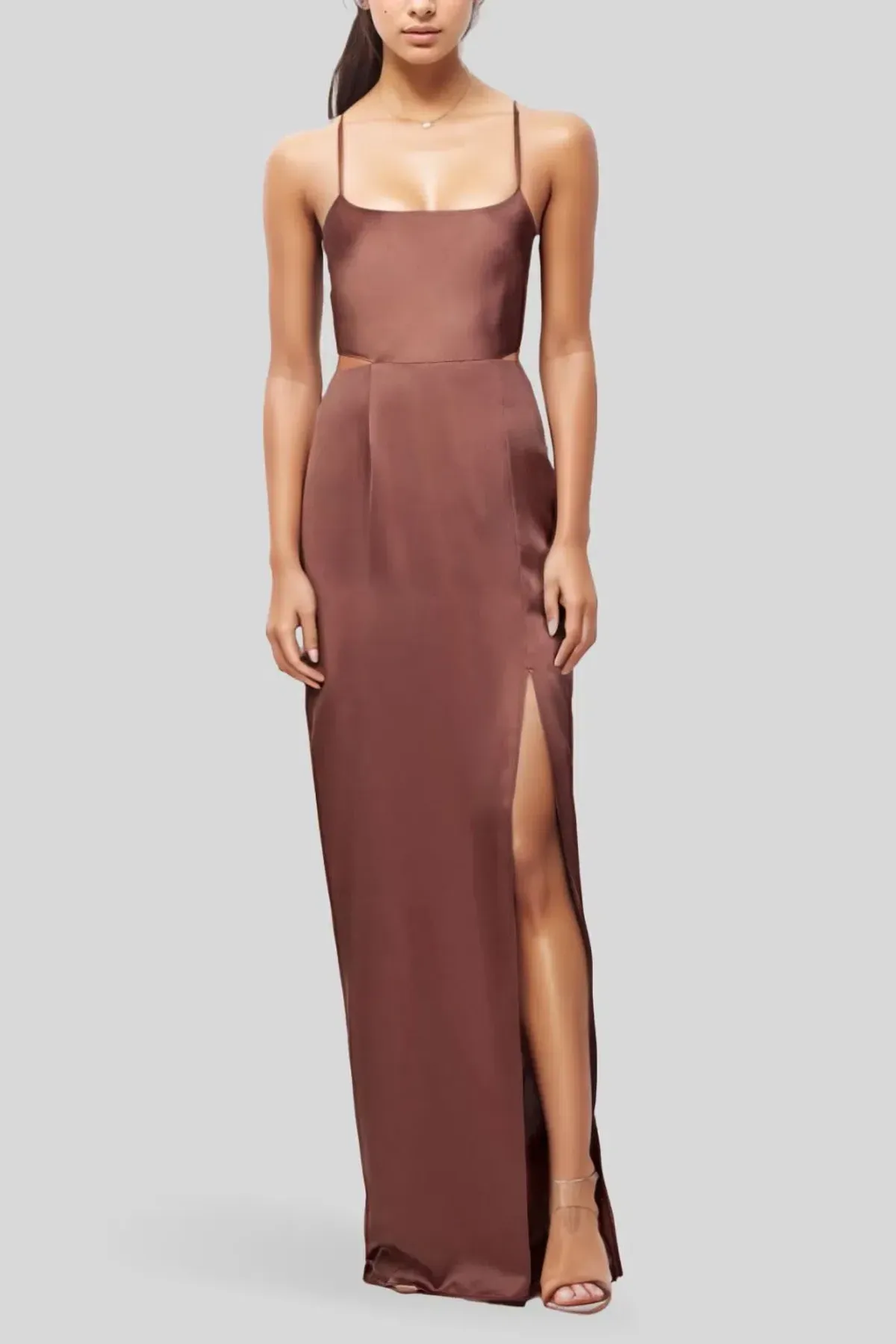 Nookie Stella Cut Out Gown in Mocha Brown Size 8 - Image 3