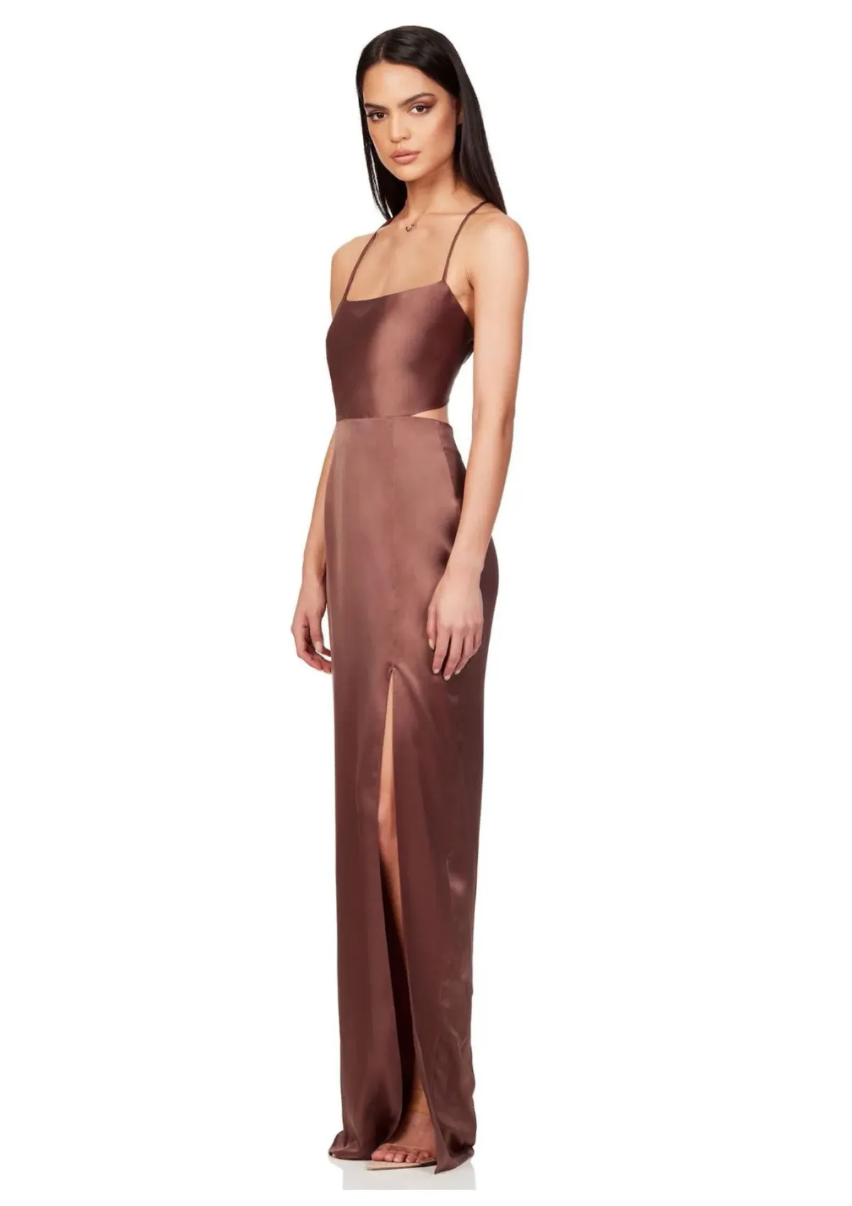 Nookie Stella Cut Out Gown in Mocha Brown Size 8 - Image 1
