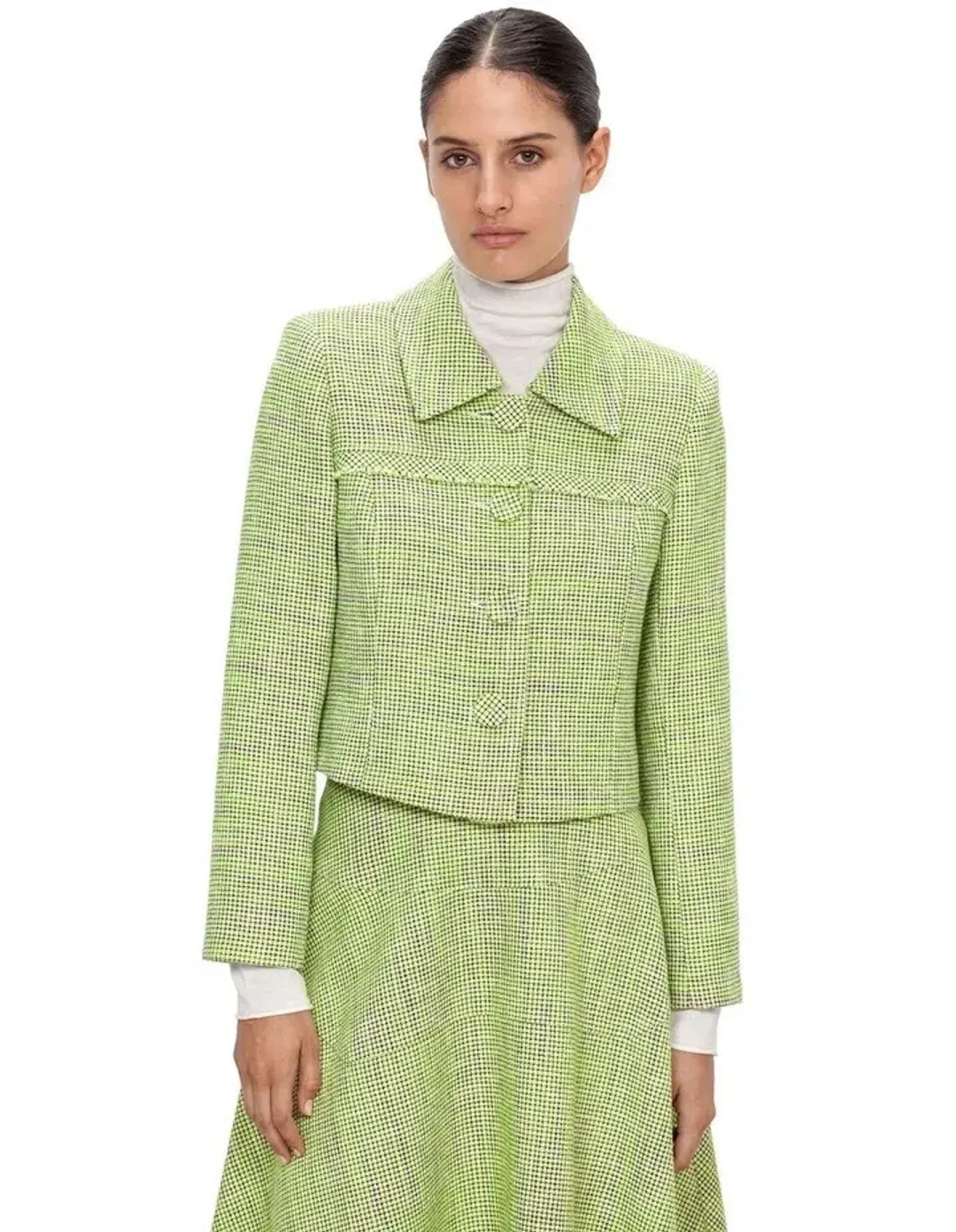 Veronika Maine Short Tweed Jacket Neon Lime Size 14 for rent on The Volte - main image